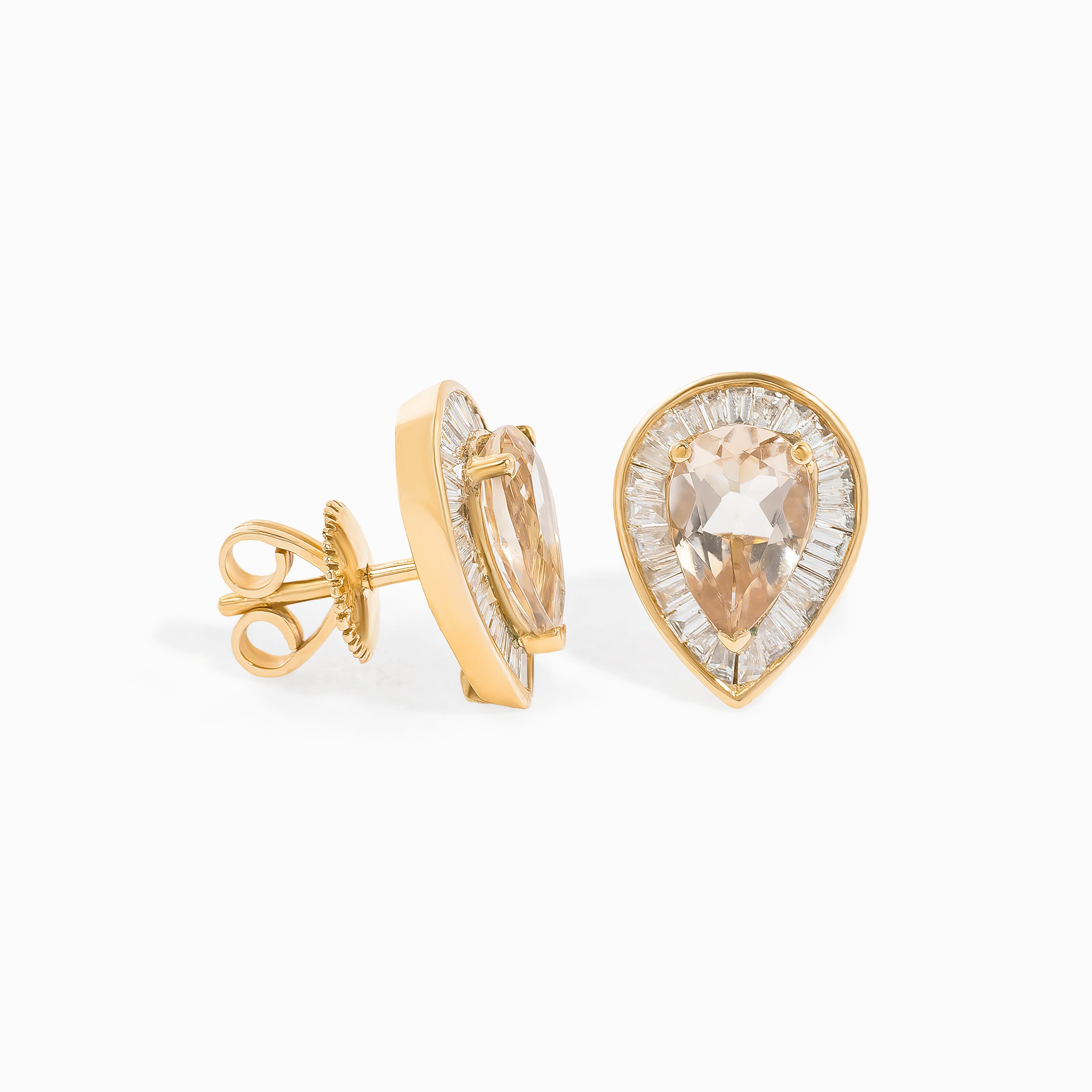 Rose Gold Stud Earrings with Diamond, Morganite Stones