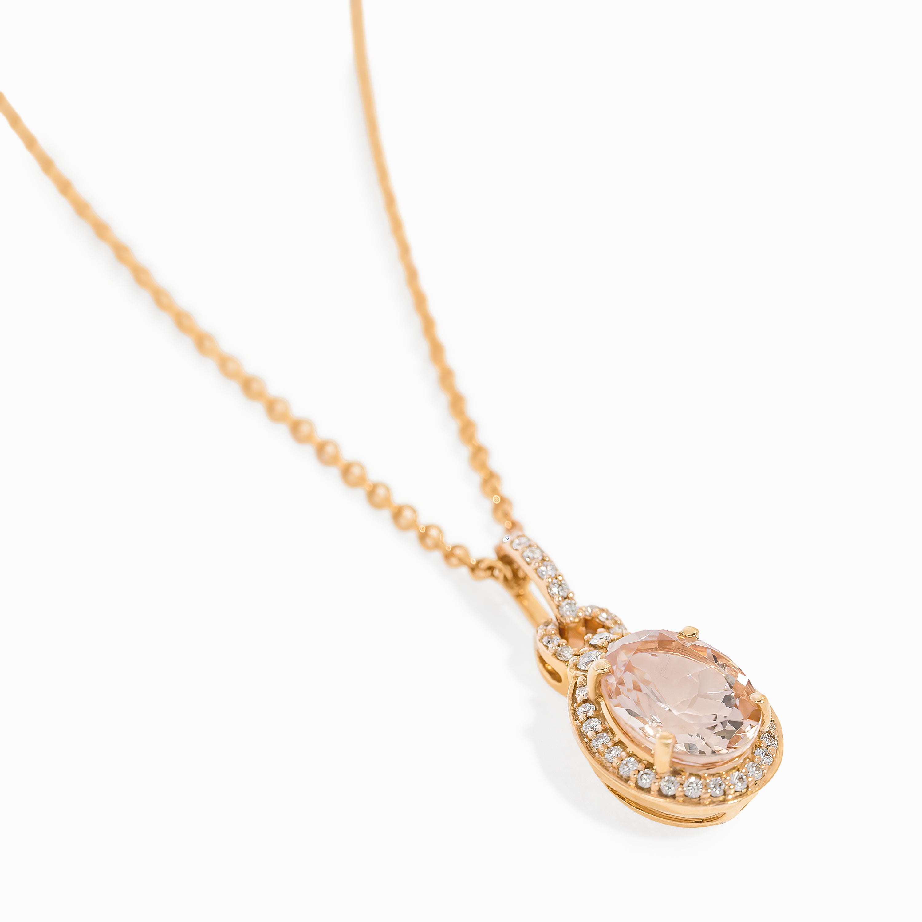 Rose Gold Pendant Necklace with Diamond, Morganite Stones