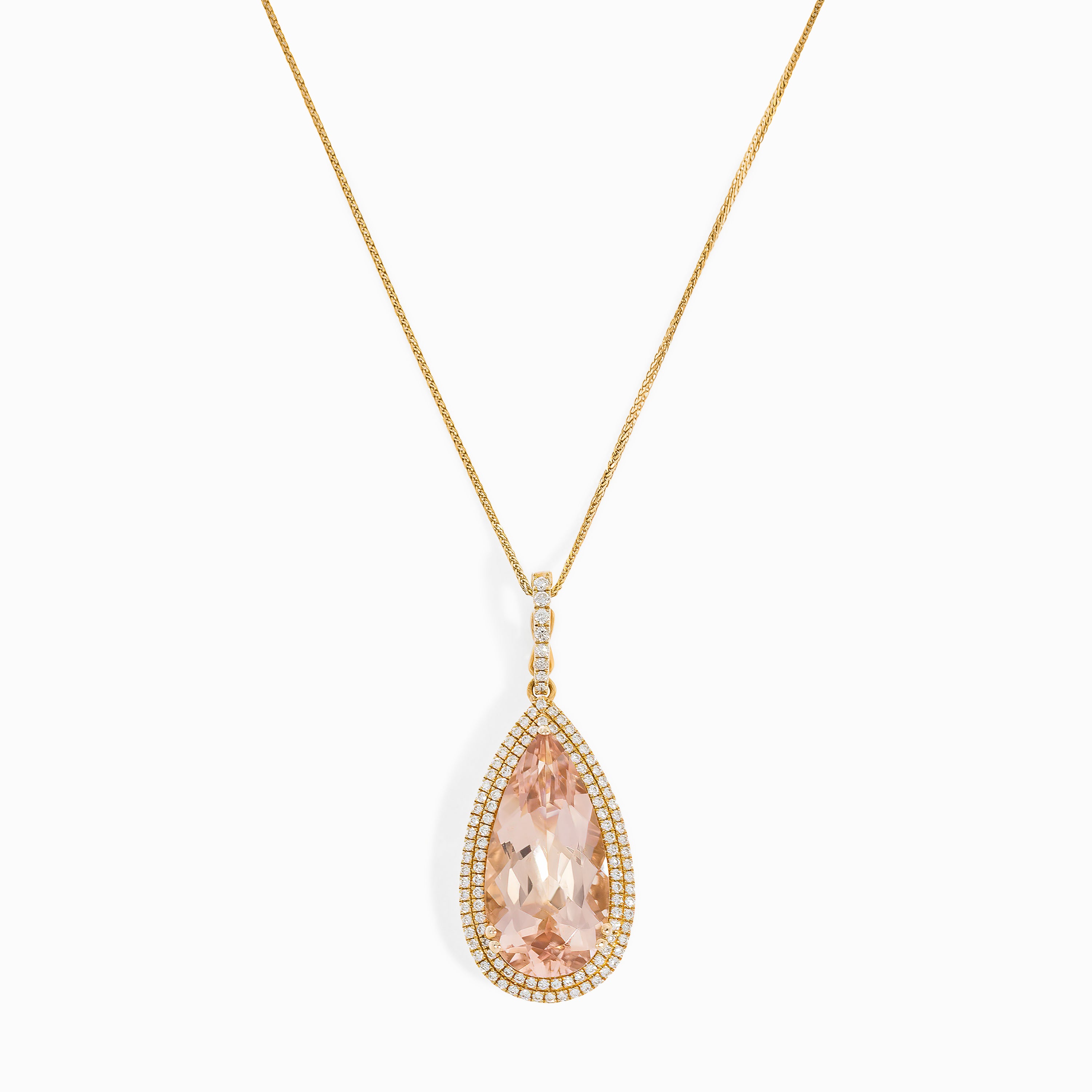 Yellow Gold Pendant Necklace with Diamond, Morganite Stones