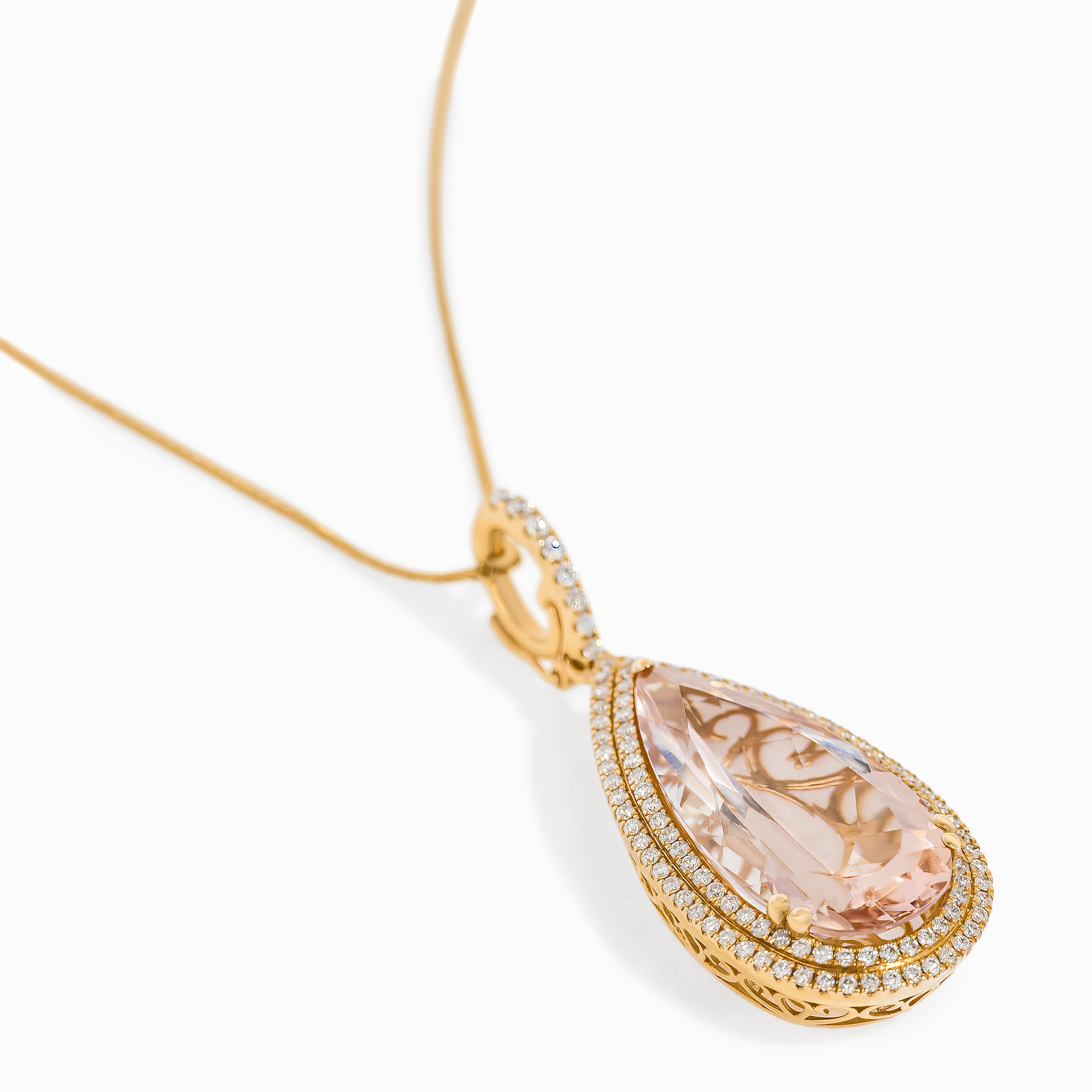 Yellow Gold Pendant Necklace with Diamond, Morganite Stones