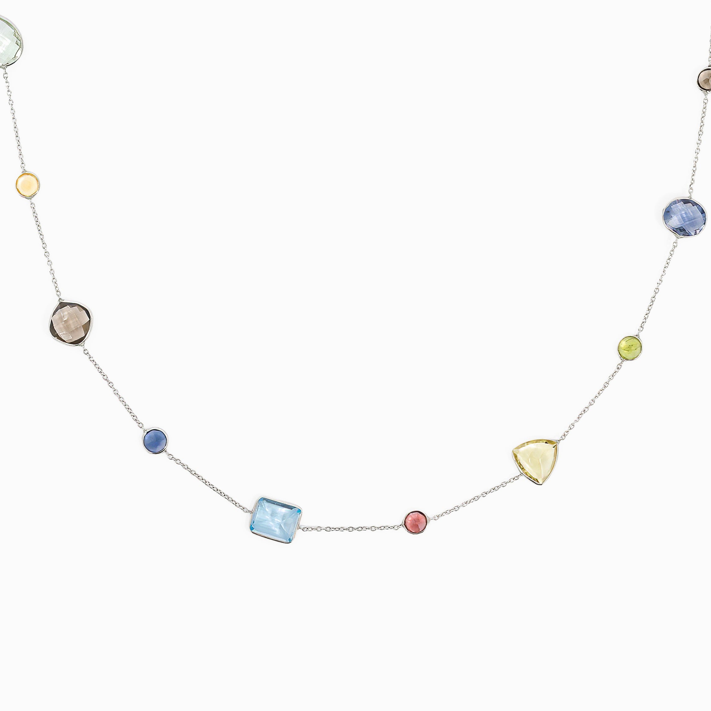 White Gold Chain Necklace with Sapphire Stones