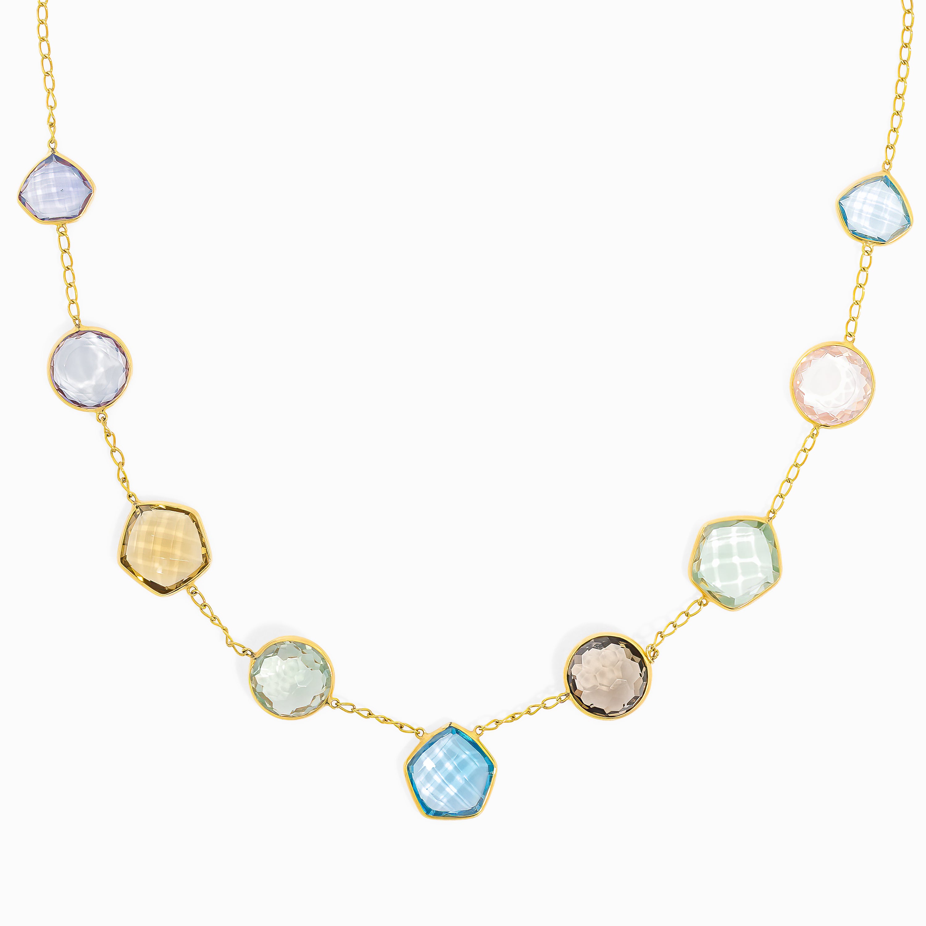 Yellow Gold Chain Gemstone Necklace with Amethyst Stones