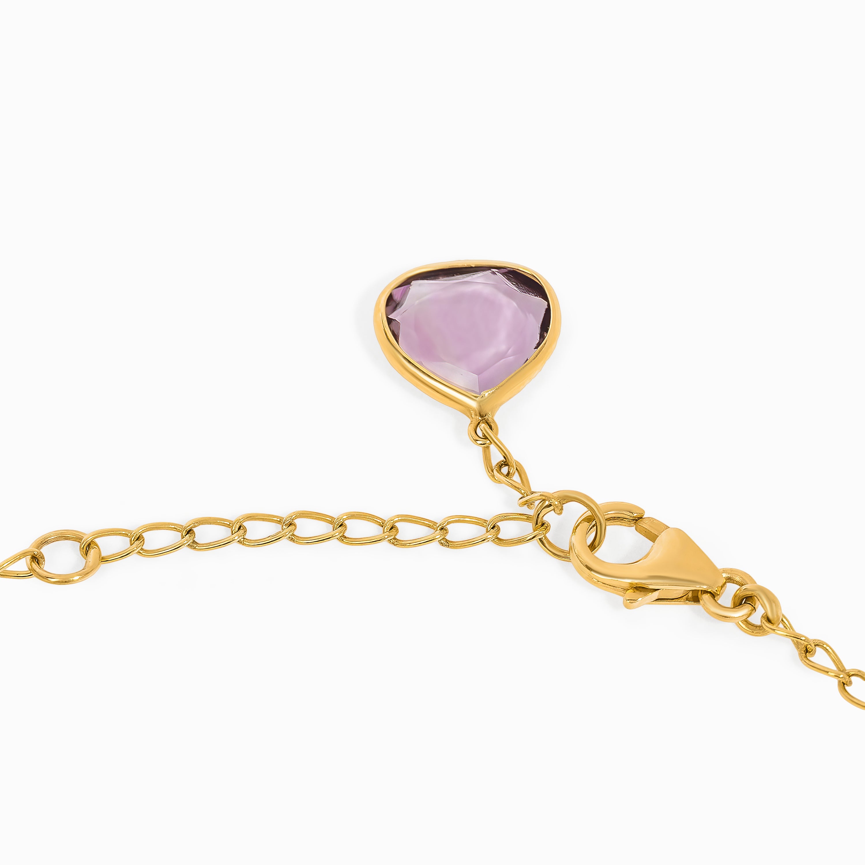 Yellow Gold Chain Gemstone Necklace with Amethyst Stones