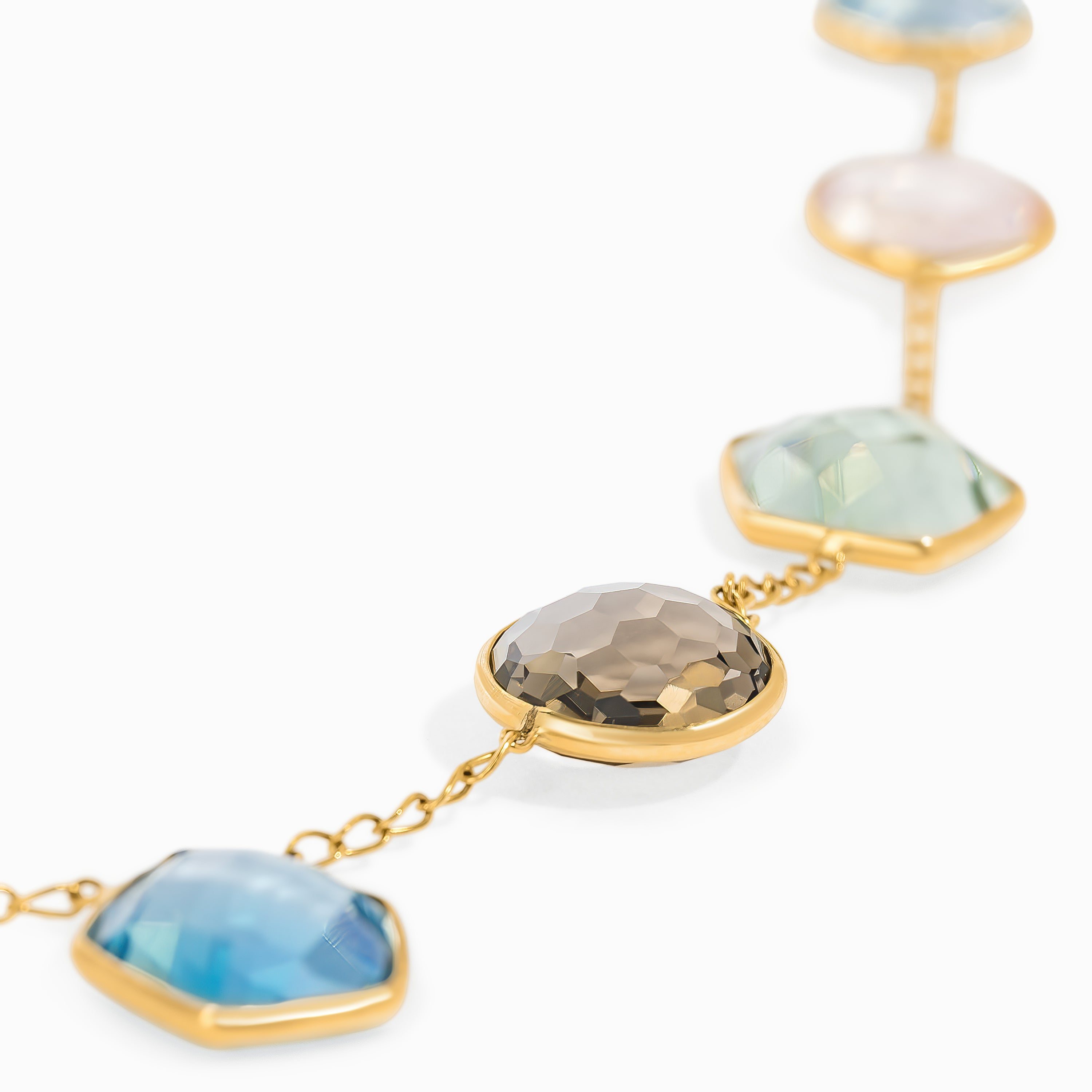 Yellow Gold Chain Gemstone Necklace with Amethyst Stones