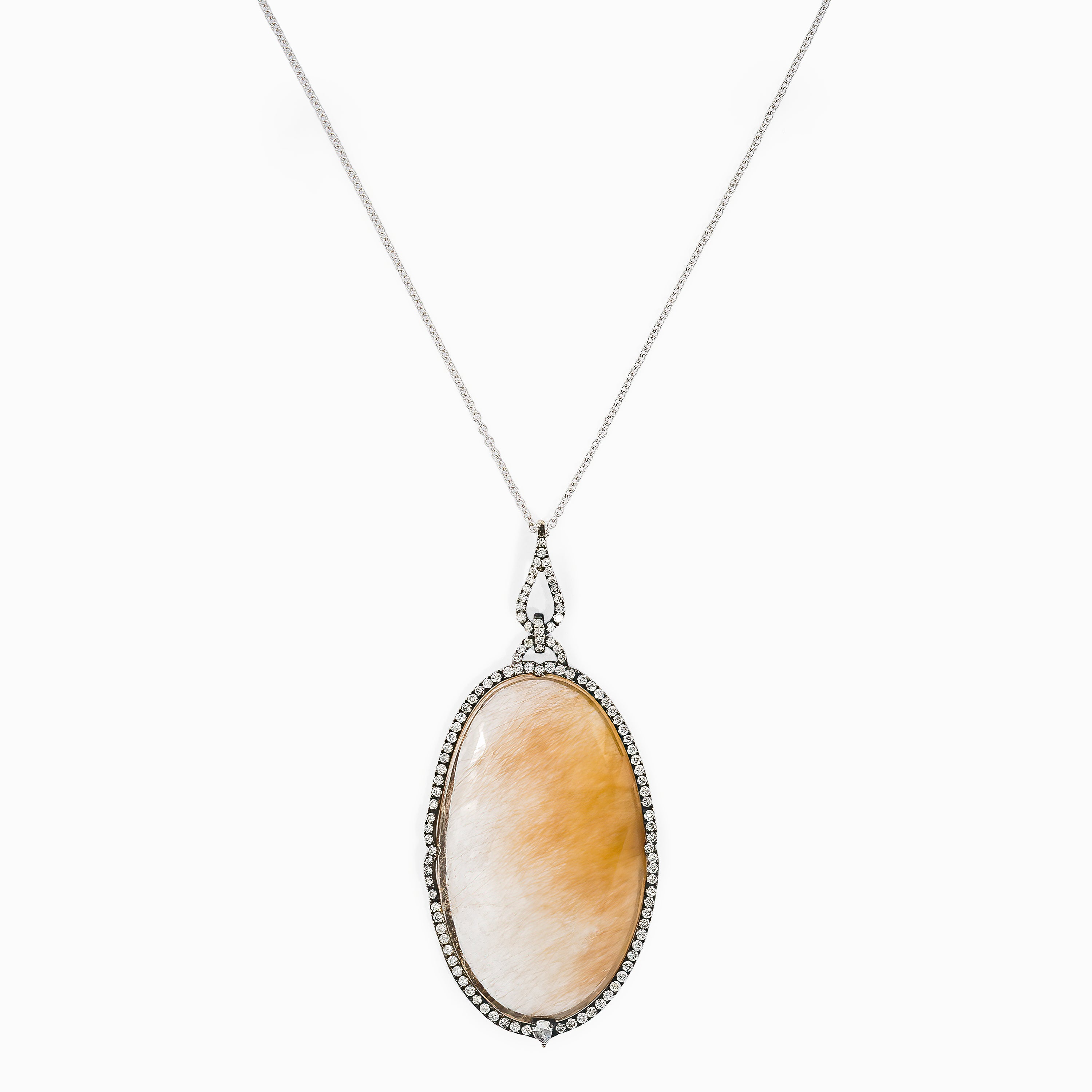 Yellow Gold White Gold Pendant Necklace with Diamond, Rhodolite Stones