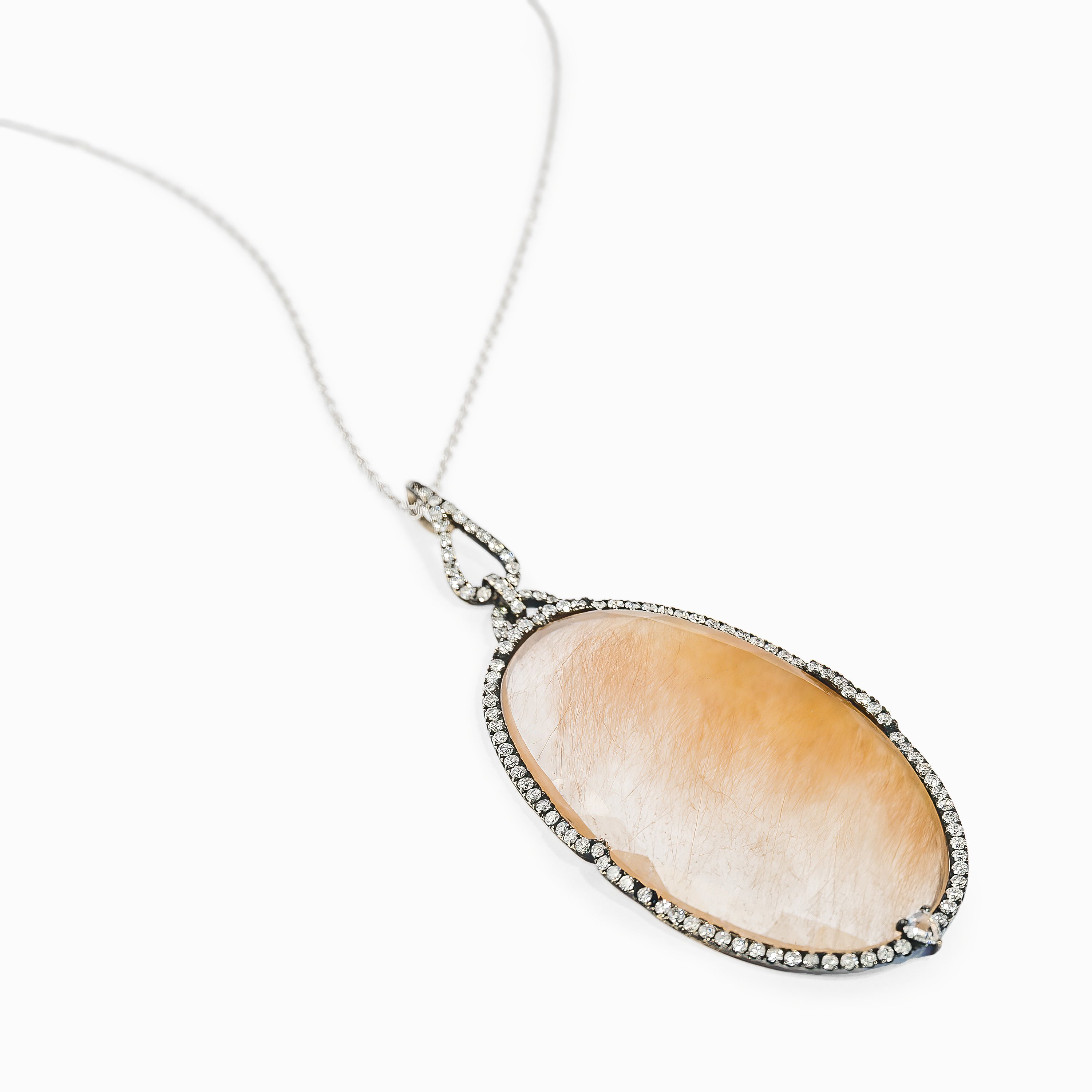 Yellow Gold White Gold Pendant Necklace with Diamond, Rhodolite Stones