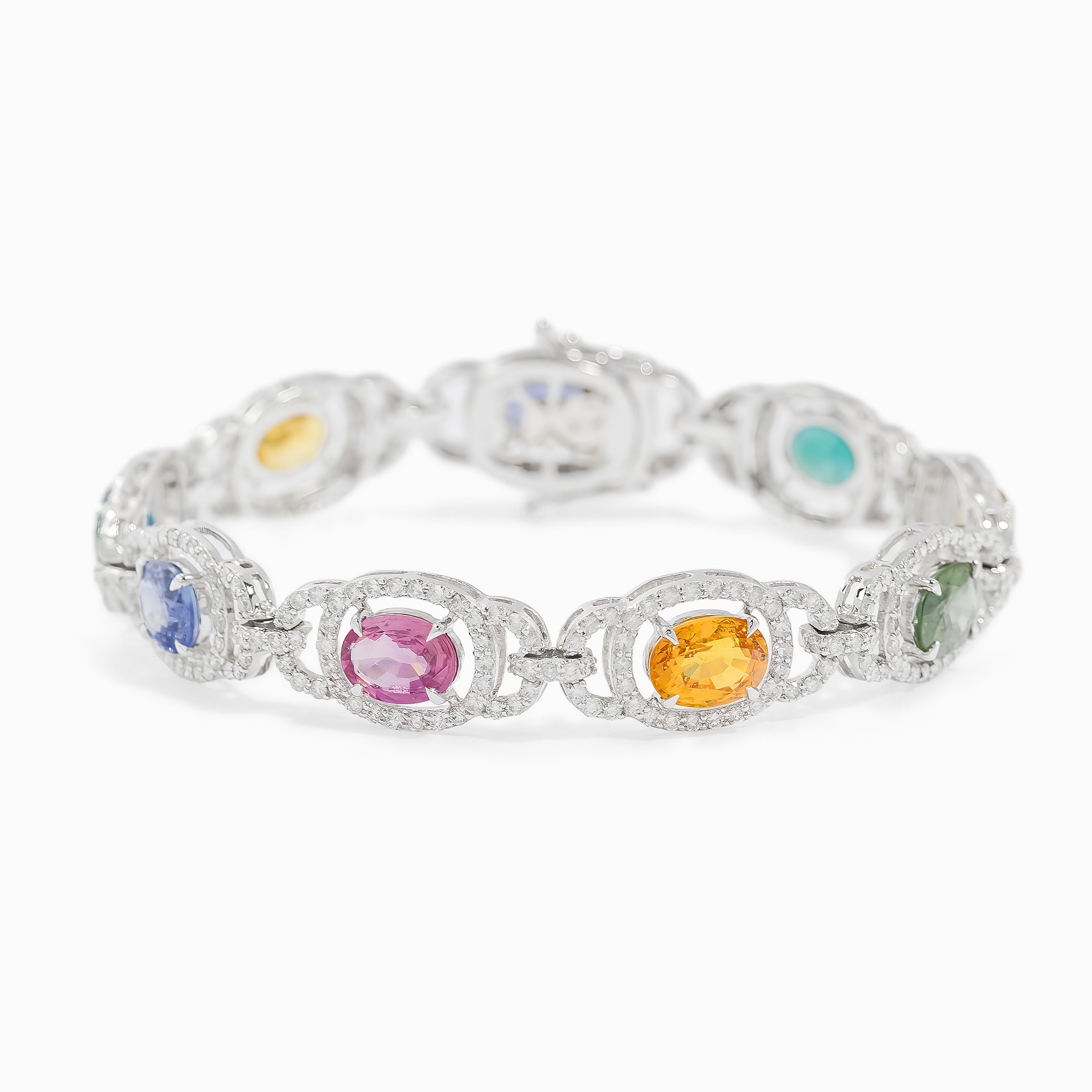 White Gold Gemstone Bracelet with Diamond, Emerald, Sapphire Stones