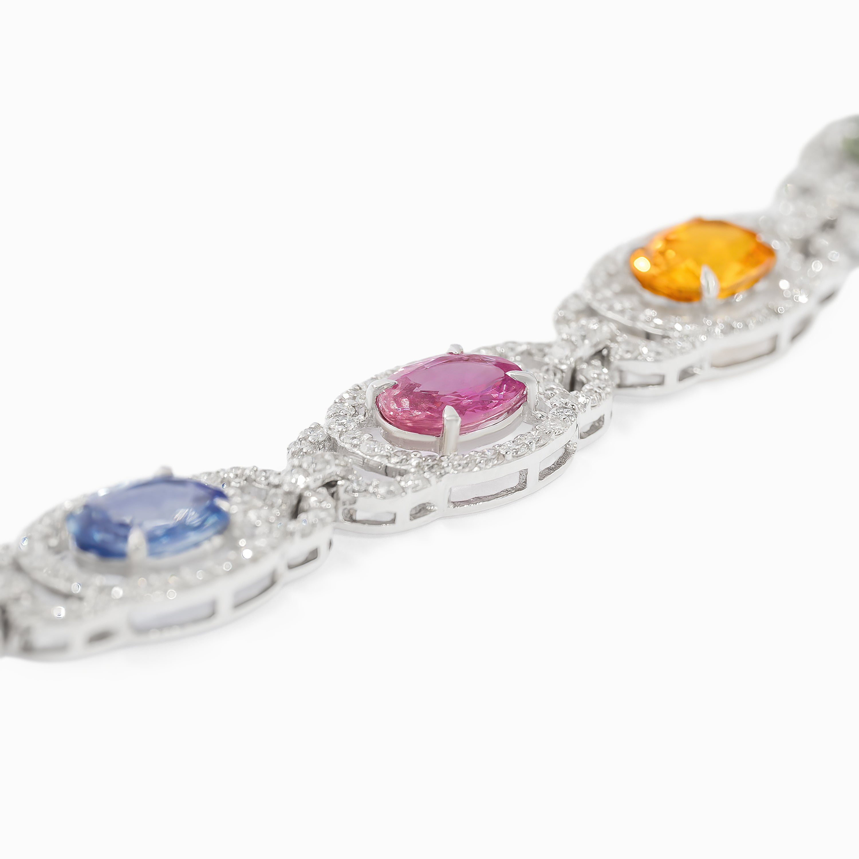 White Gold Gemstone Bracelet with Diamond, Emerald, Sapphire Stones