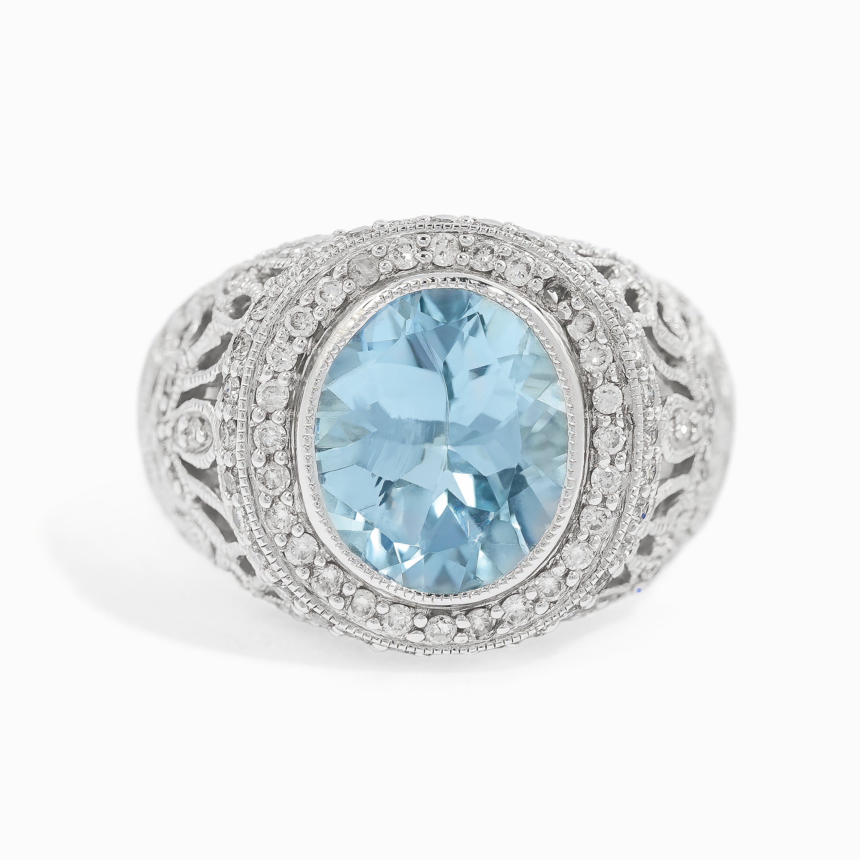 White Gold Ring with Aquamarine, Diamond Stones