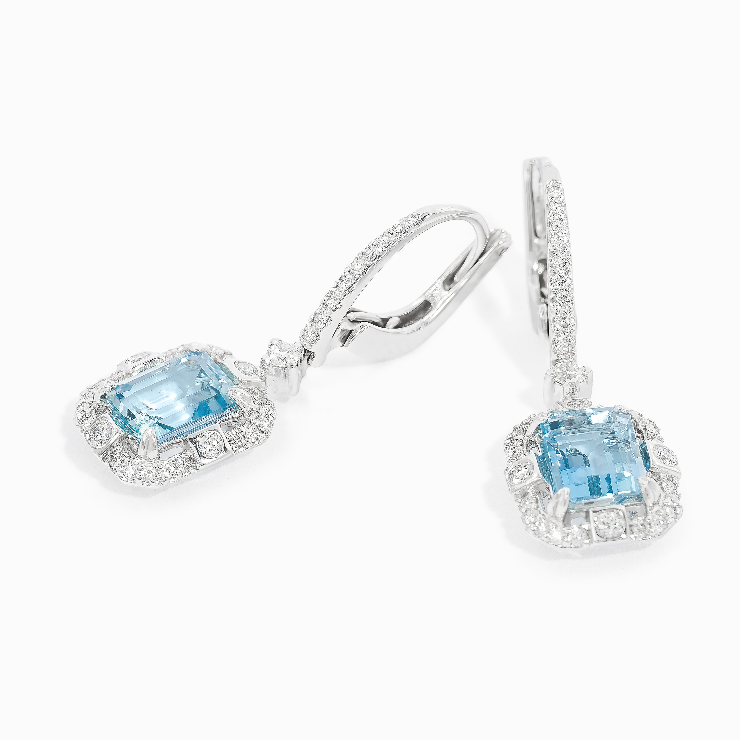 White Gold Drop Earrings with Aquamarine, Diamond Stones