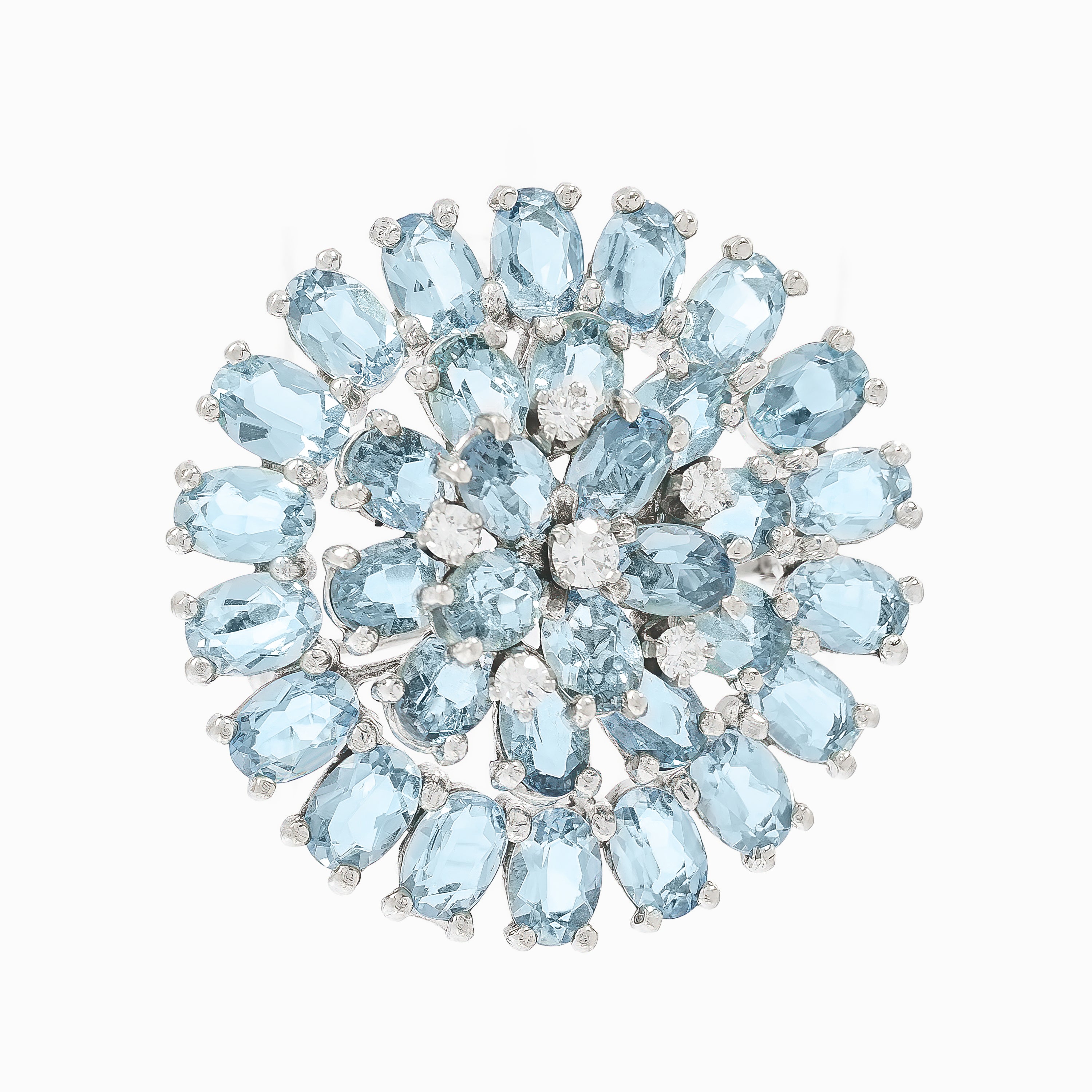 White Gold Brooch with Diamond, Sapphire Stones