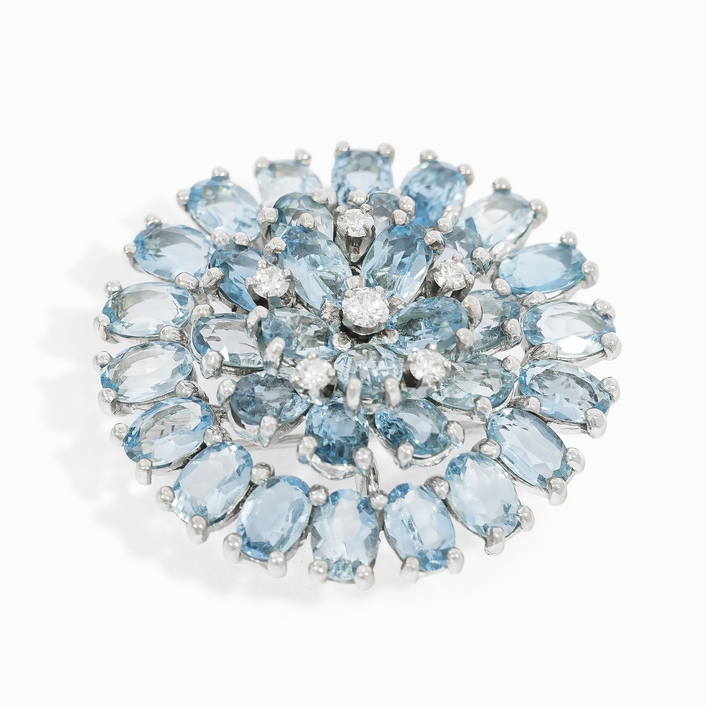 White Gold Brooch with Diamond, Sapphire Stones