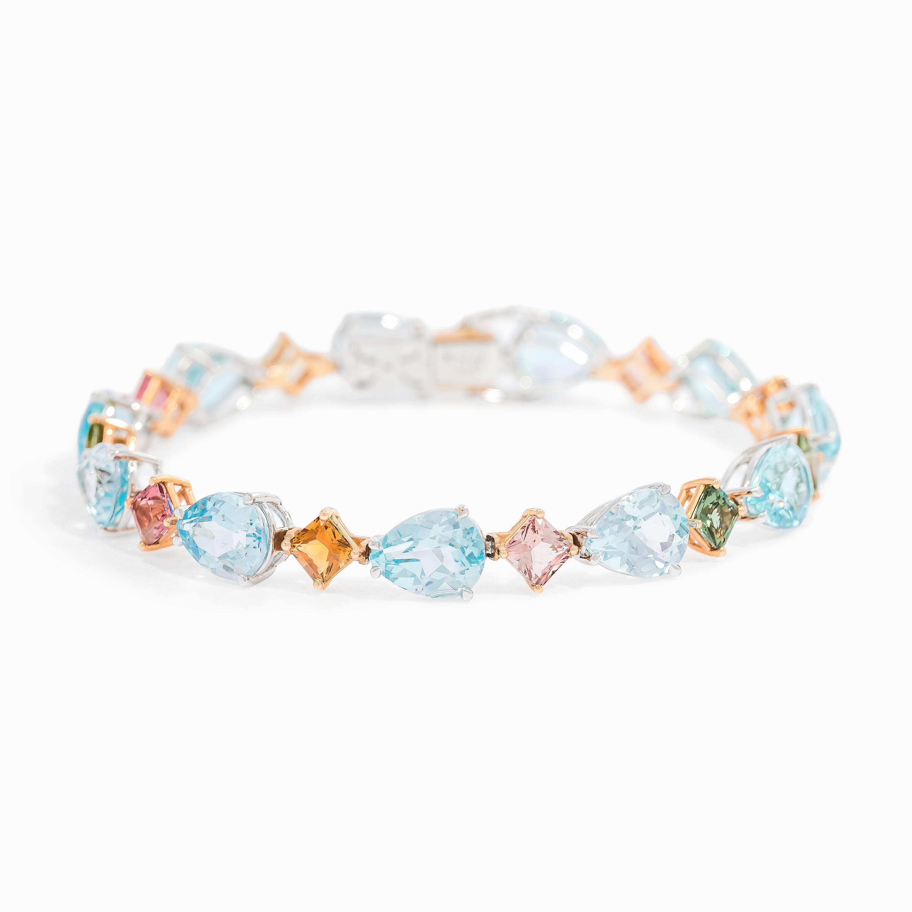 White Gold Rose Gold Gemstone Bracelet with Topaz, Tourmaline Stones