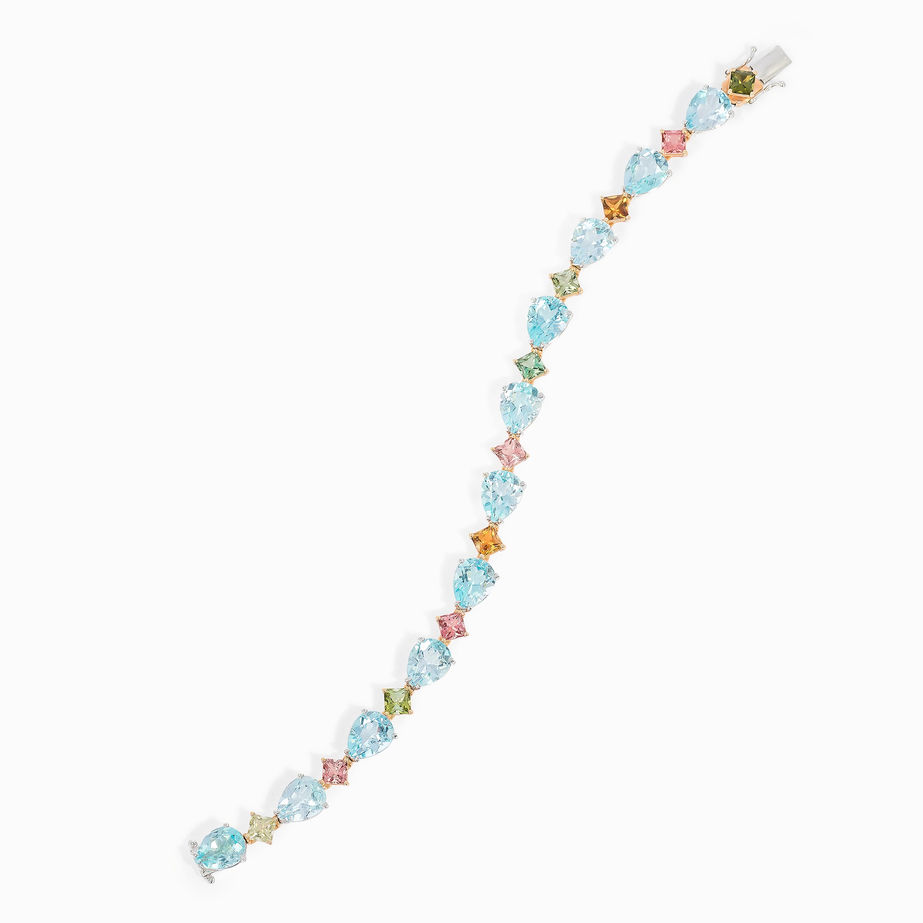 White Gold Rose Gold Gemstone Bracelet with Topaz, Tourmaline Stones