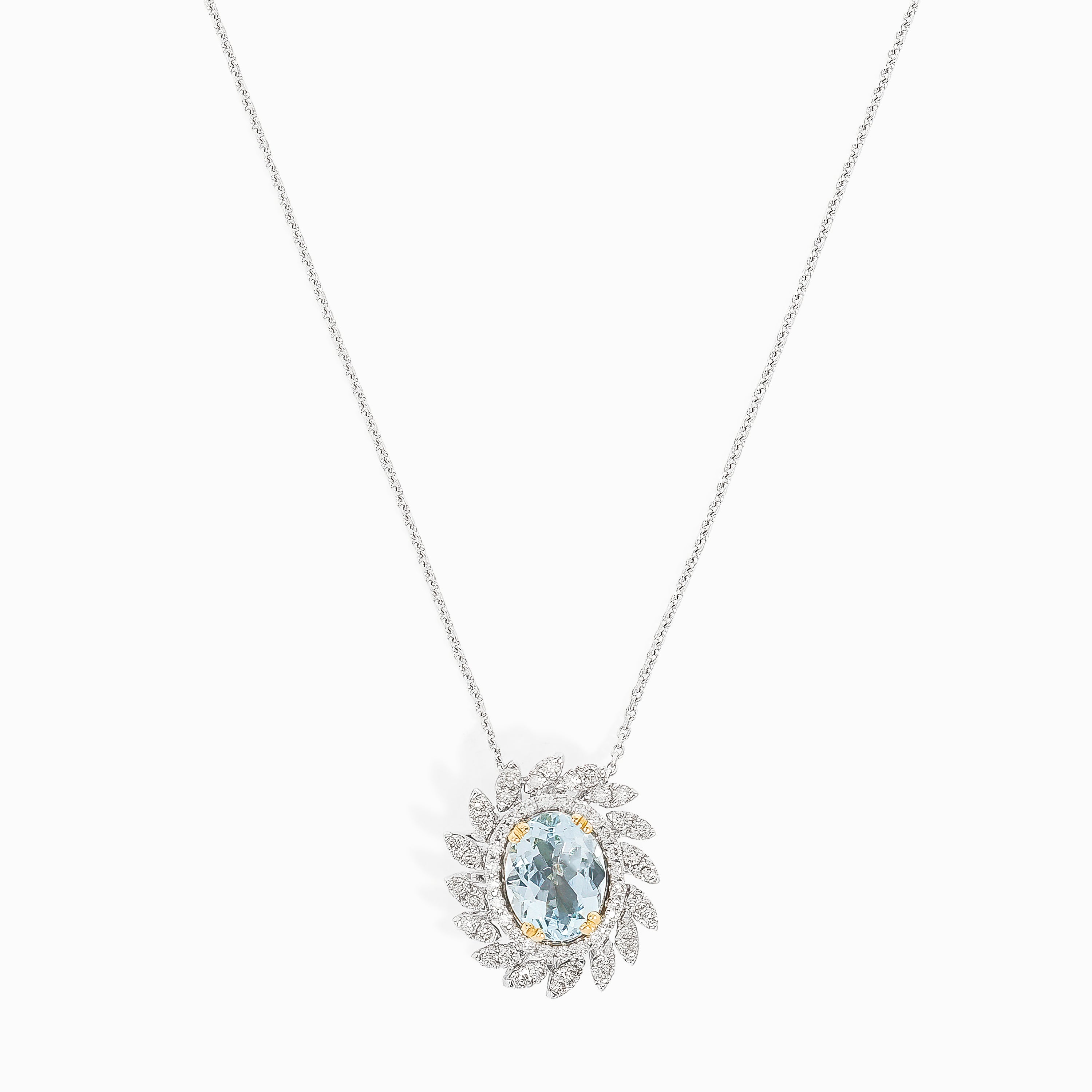 White Gold Pendant Necklace with Aquamarine Stones