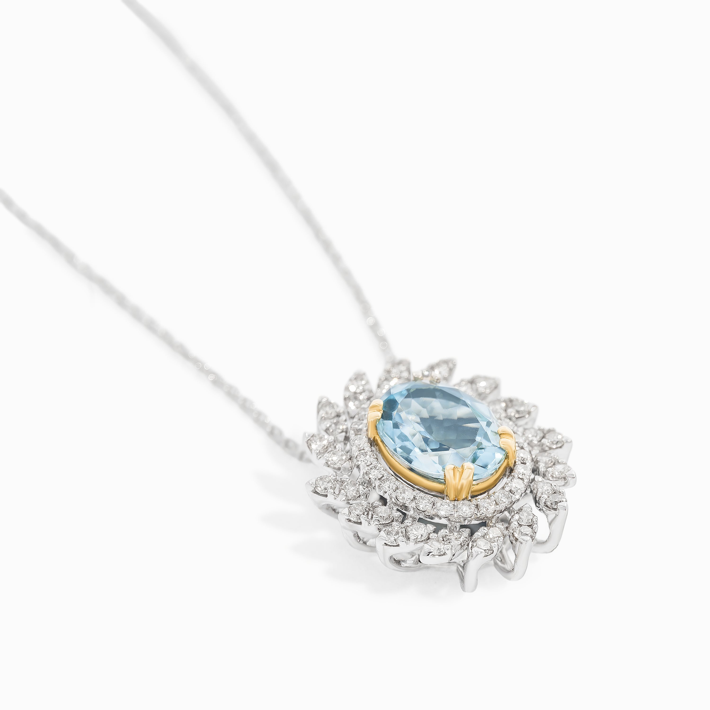 White Gold Pendant Necklace with Aquamarine Stones