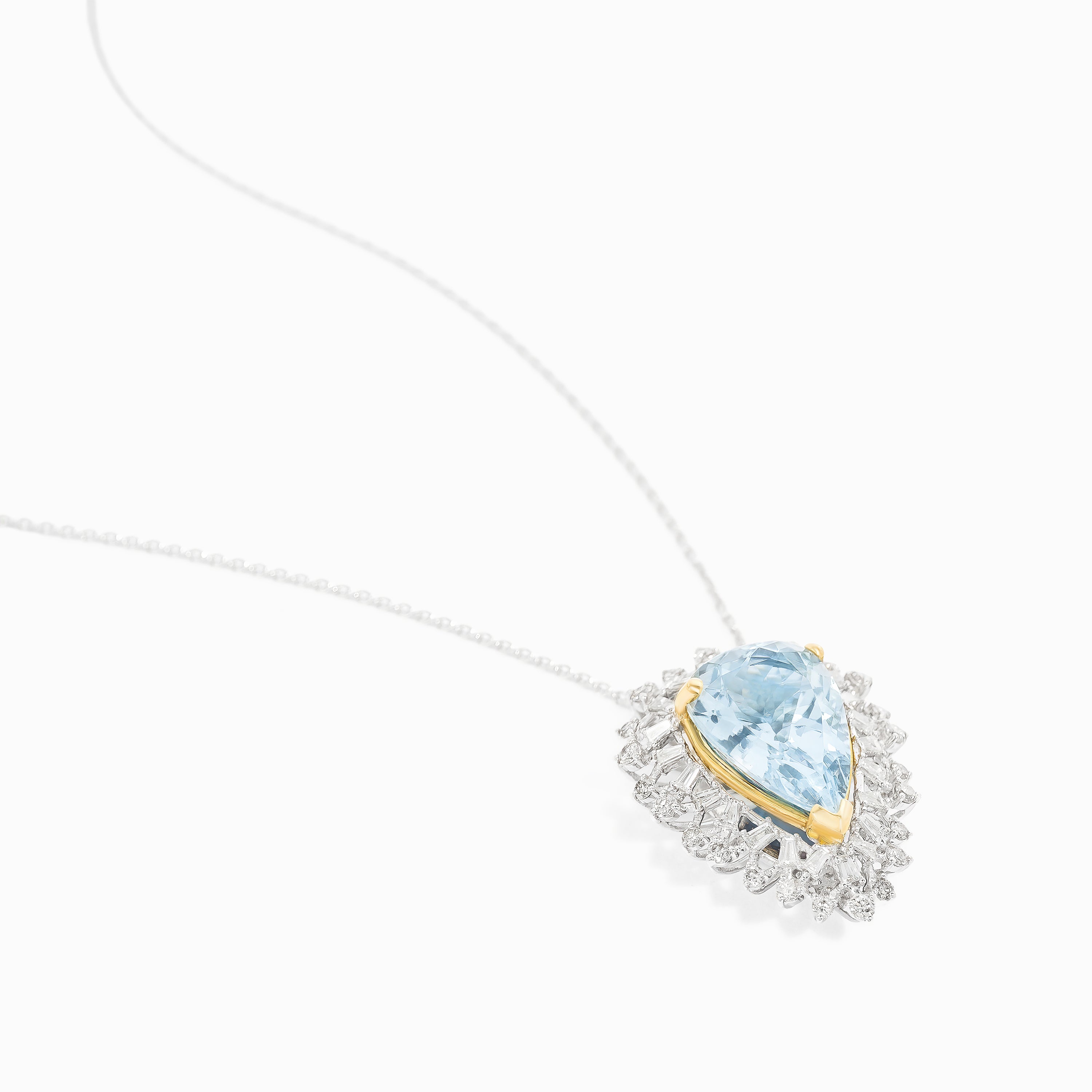 White Gold Pendant Necklace with Aquamarine, Diamond Stones