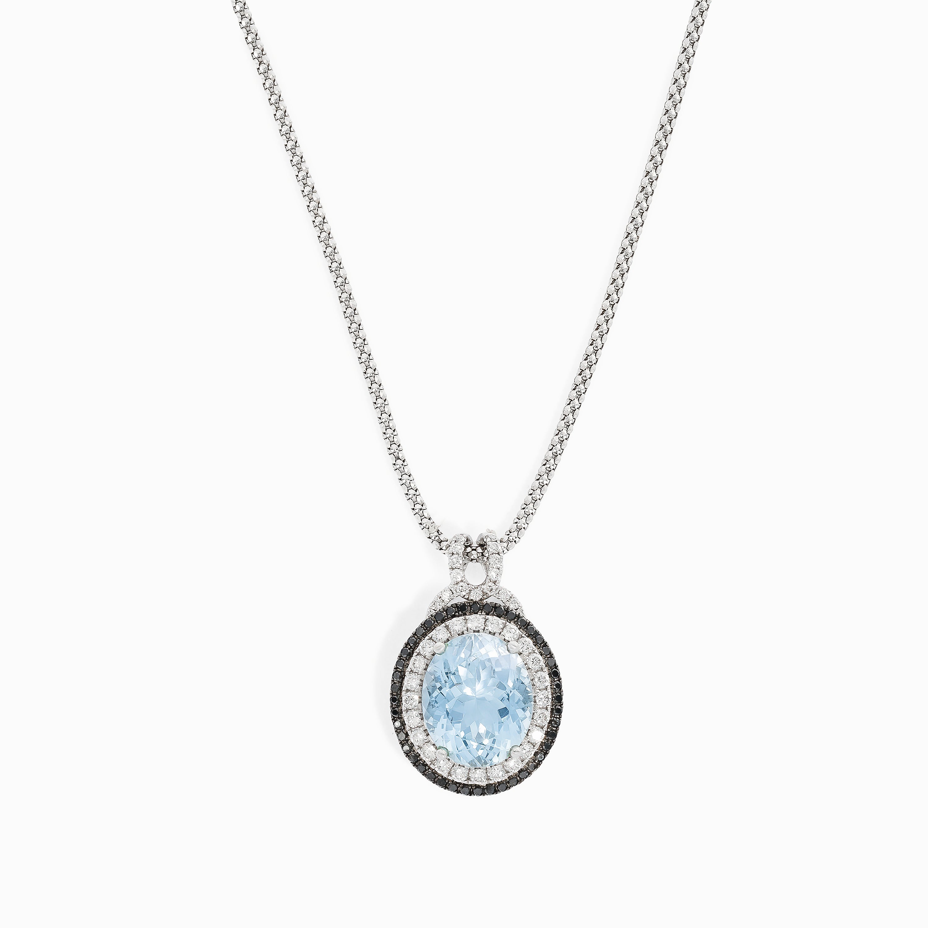 White Gold Pendant Necklace with Aquamarine, Diamond Stones