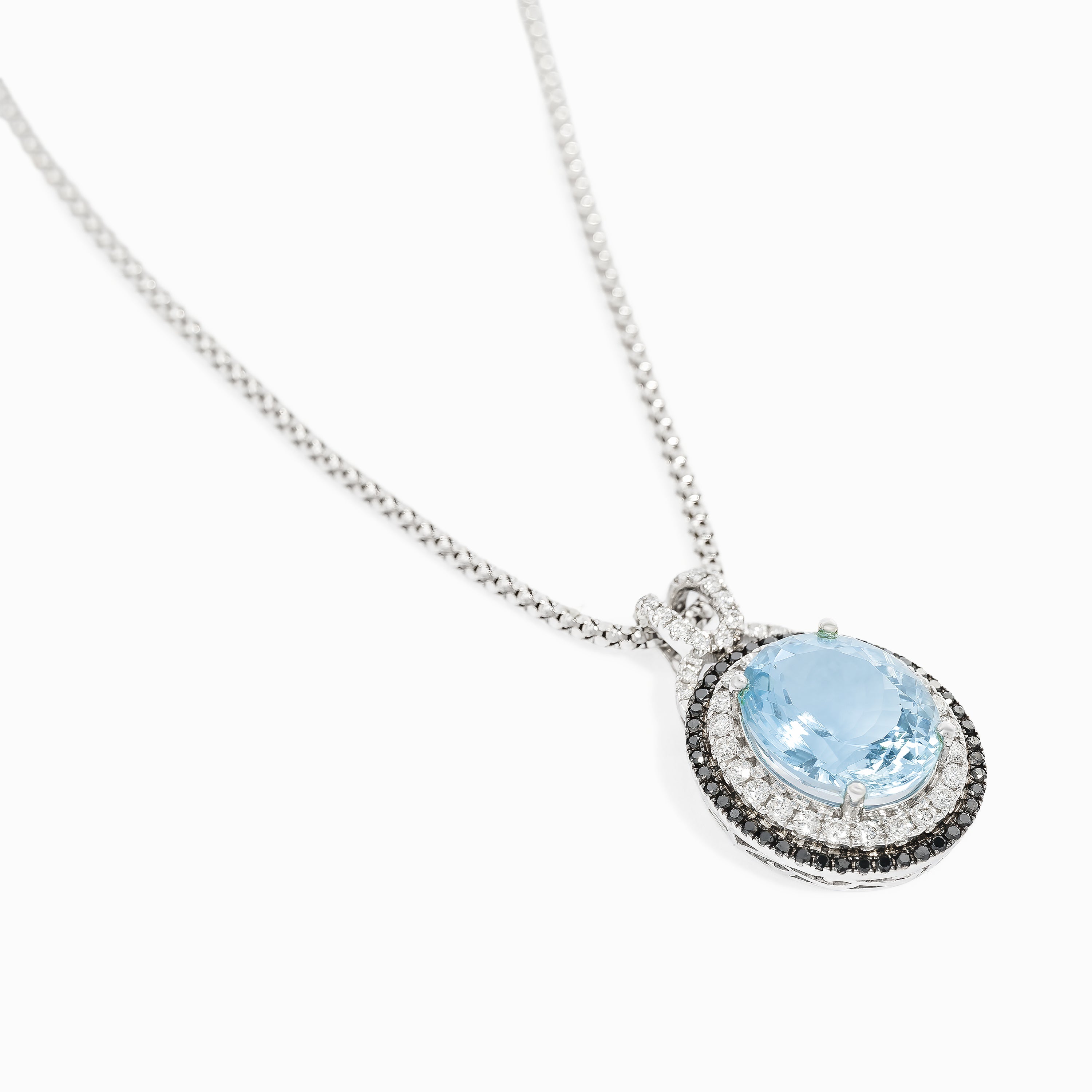 White Gold Pendant Necklace with Aquamarine, Diamond Stones