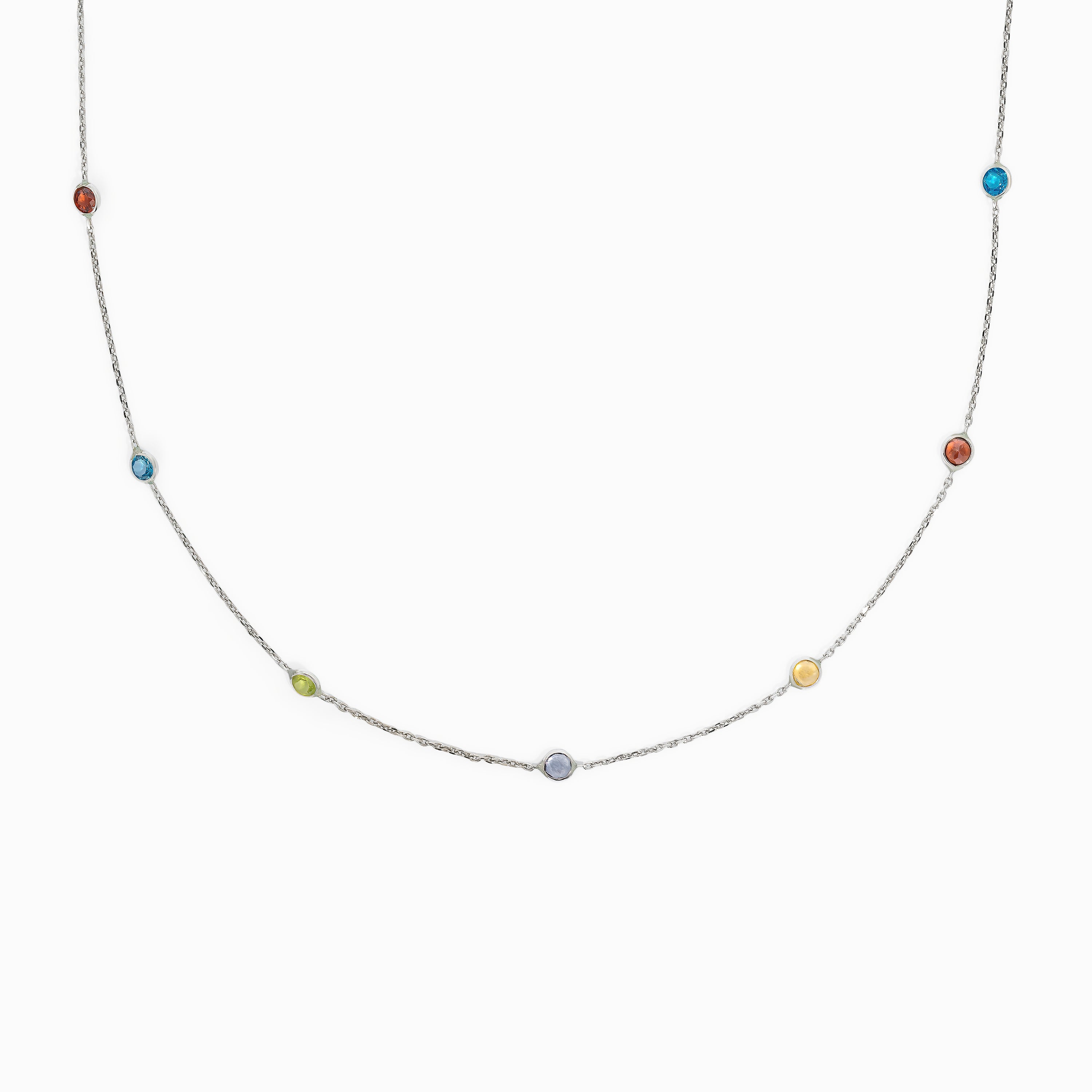 White Gold Chain Necklace with Sapphire Stones