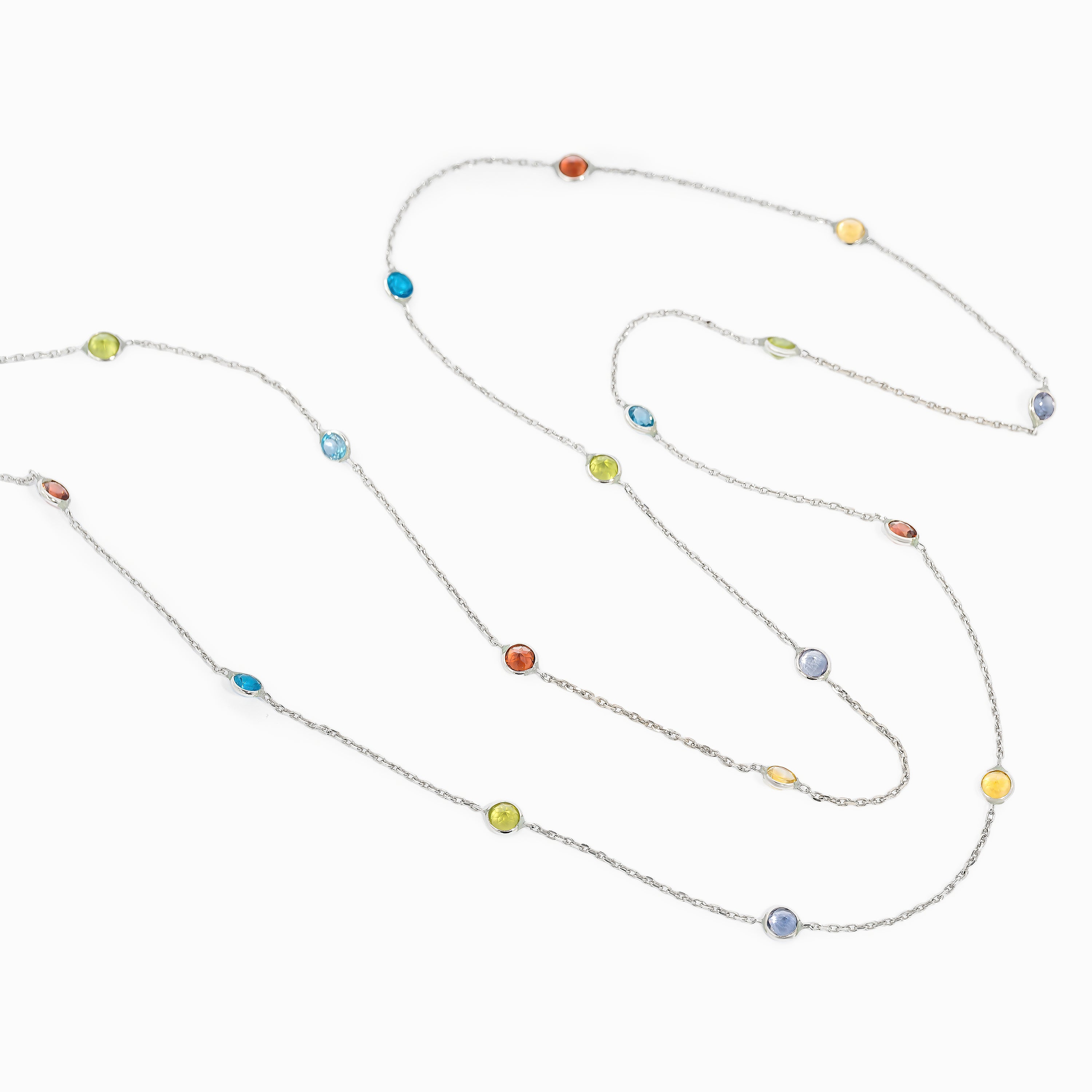 White Gold Chain Necklace with Sapphire Stones