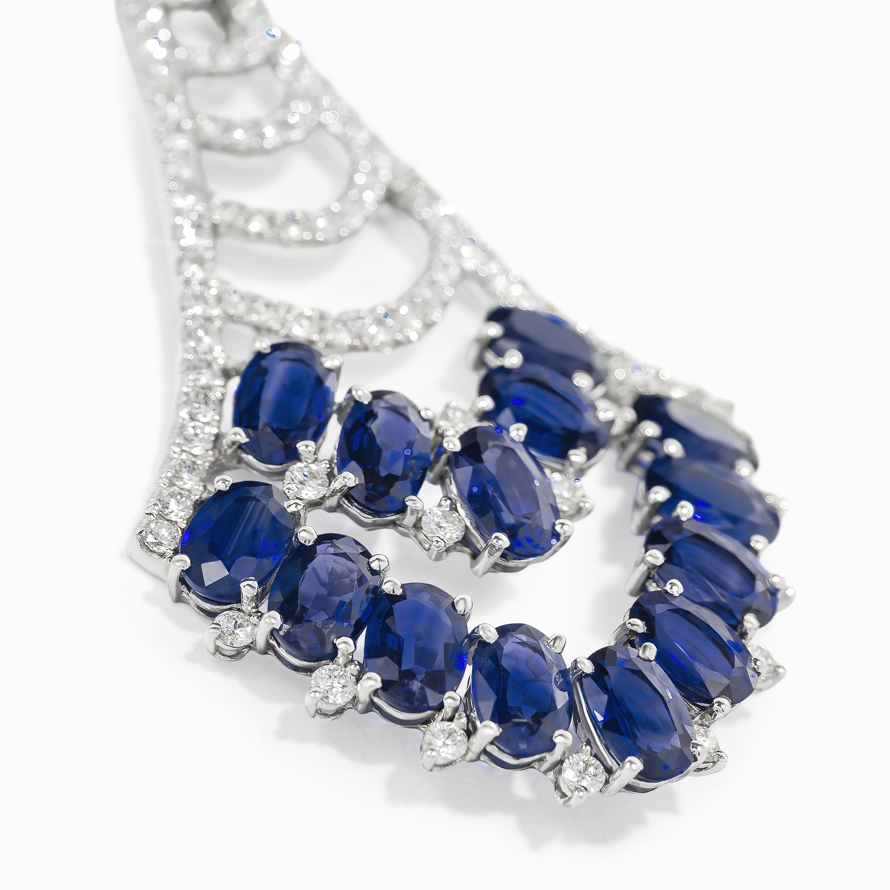 White Gold Drop Earrings with Diamond, Sapphire Stones