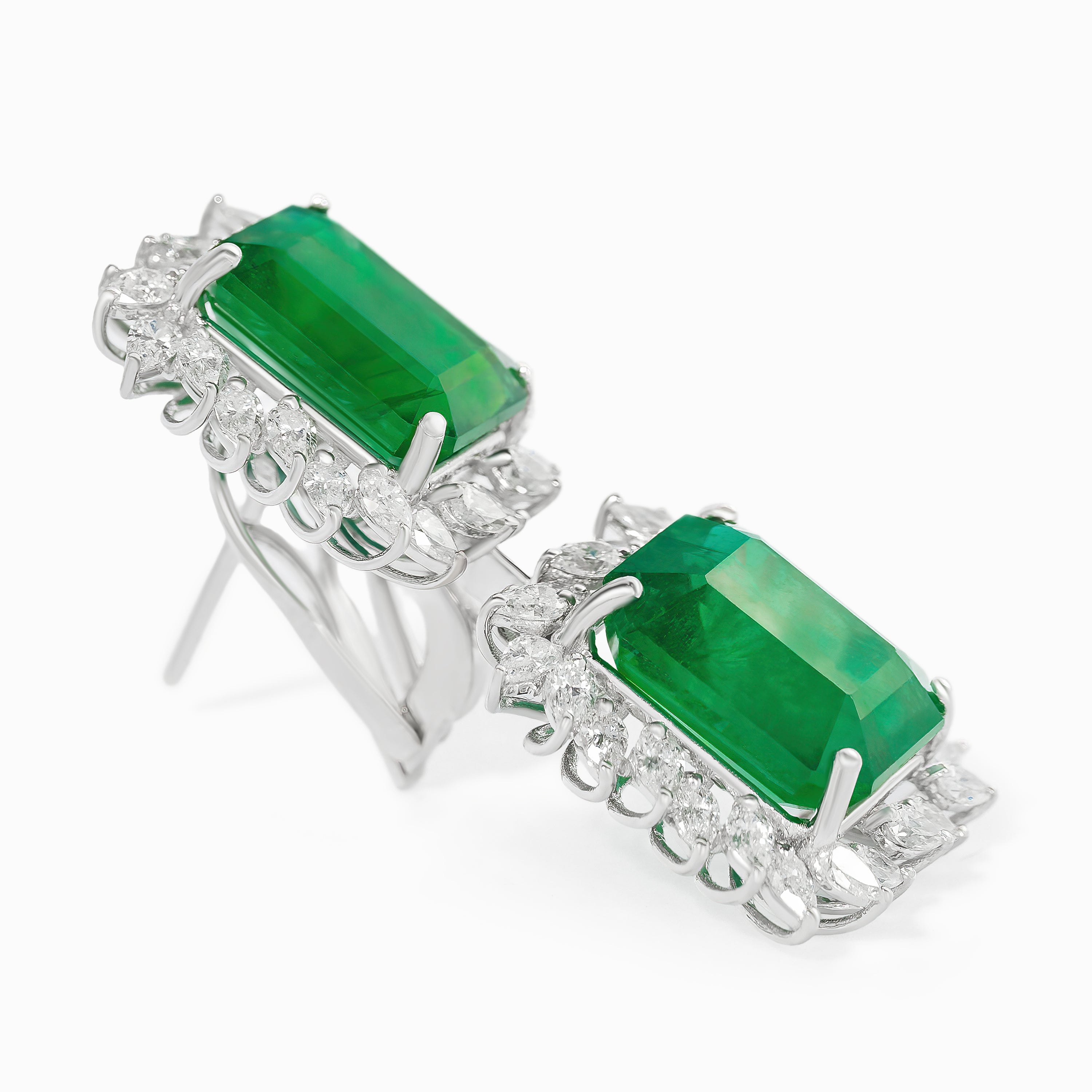 White Gold Drop Earrings with Diamond, Emerald Stones