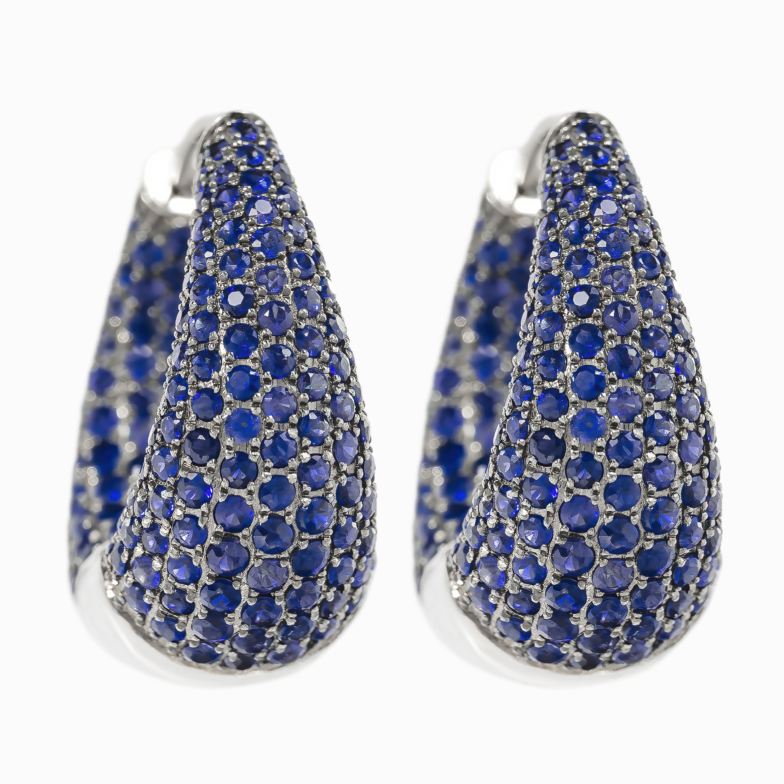 White Gold Hoop Earrings with Sapphire Stones