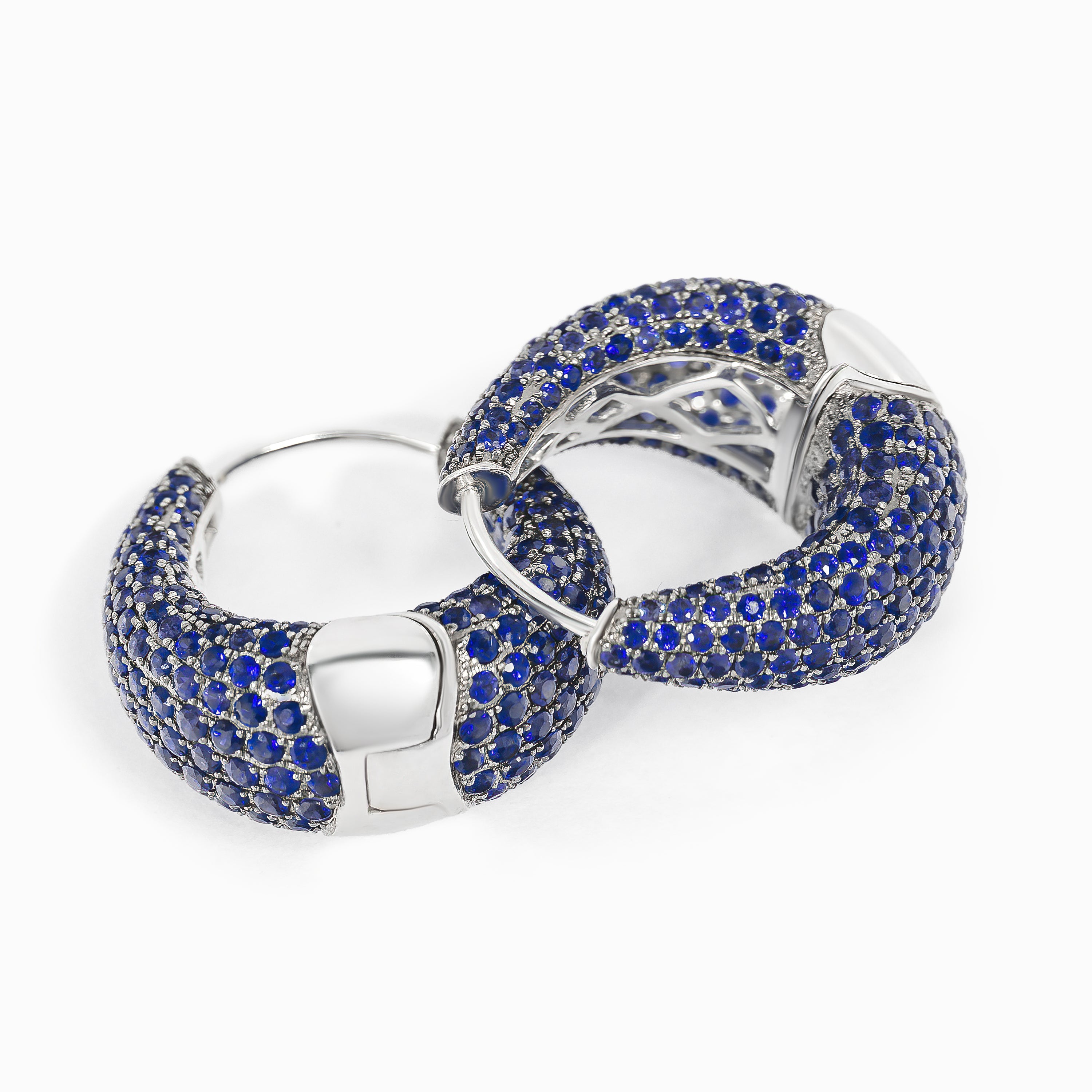 White Gold Hoop Earrings with Sapphire Stones