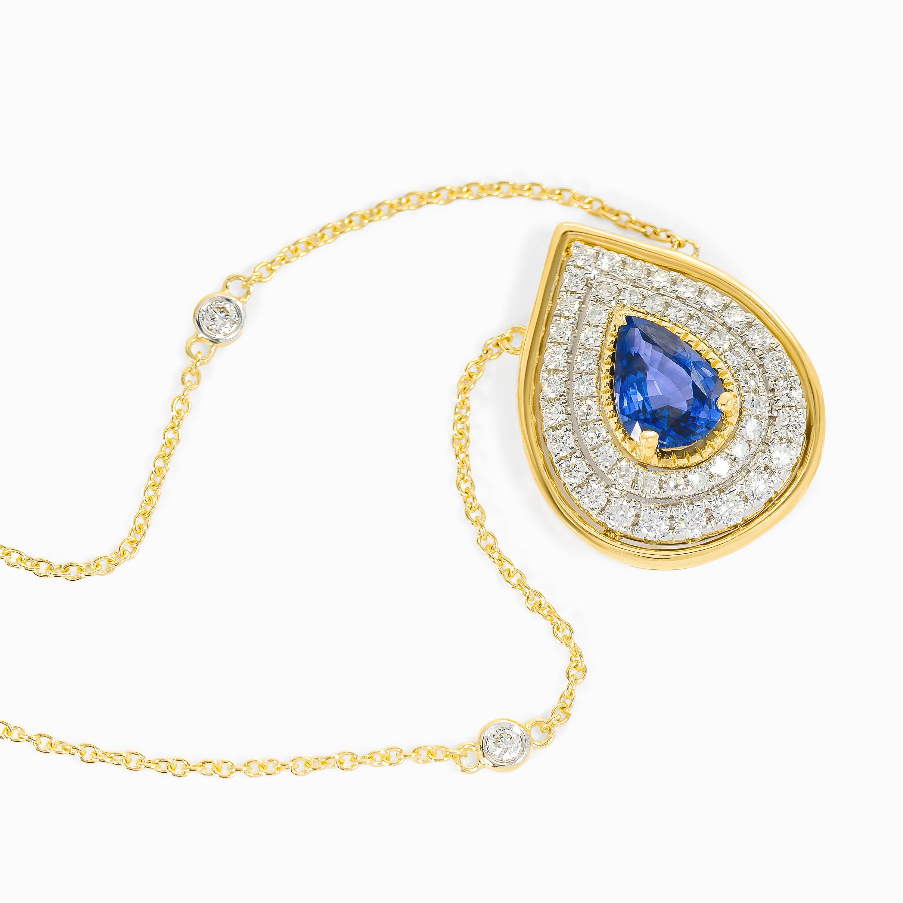 Yellow Gold Pendant Necklace with Diamond, Sapphire Stones