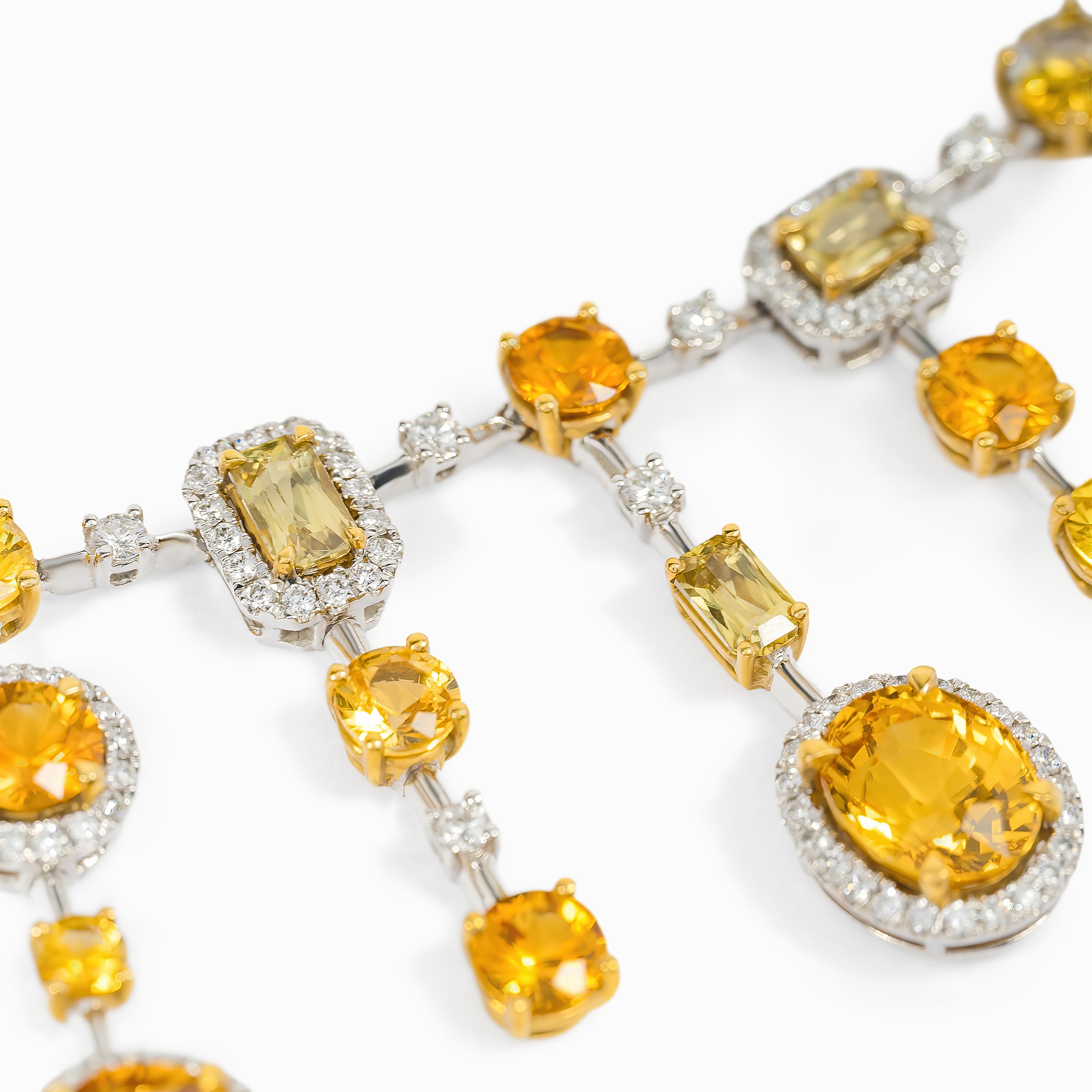 White Gold Gemstone Necklace with Diamond, Sapphire Stones