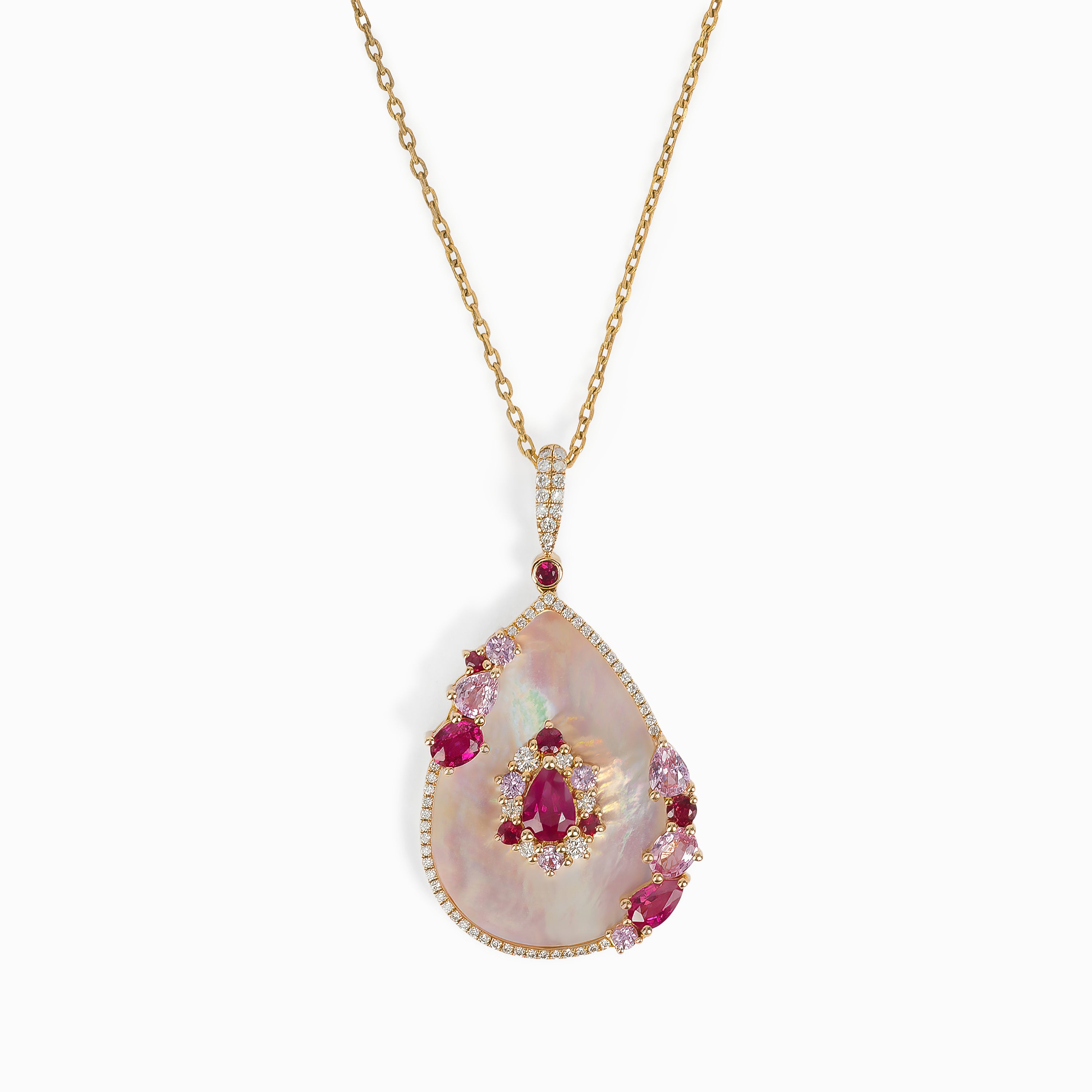 Yellow Gold Pendant Necklace with Pearl, Sapphire Stones