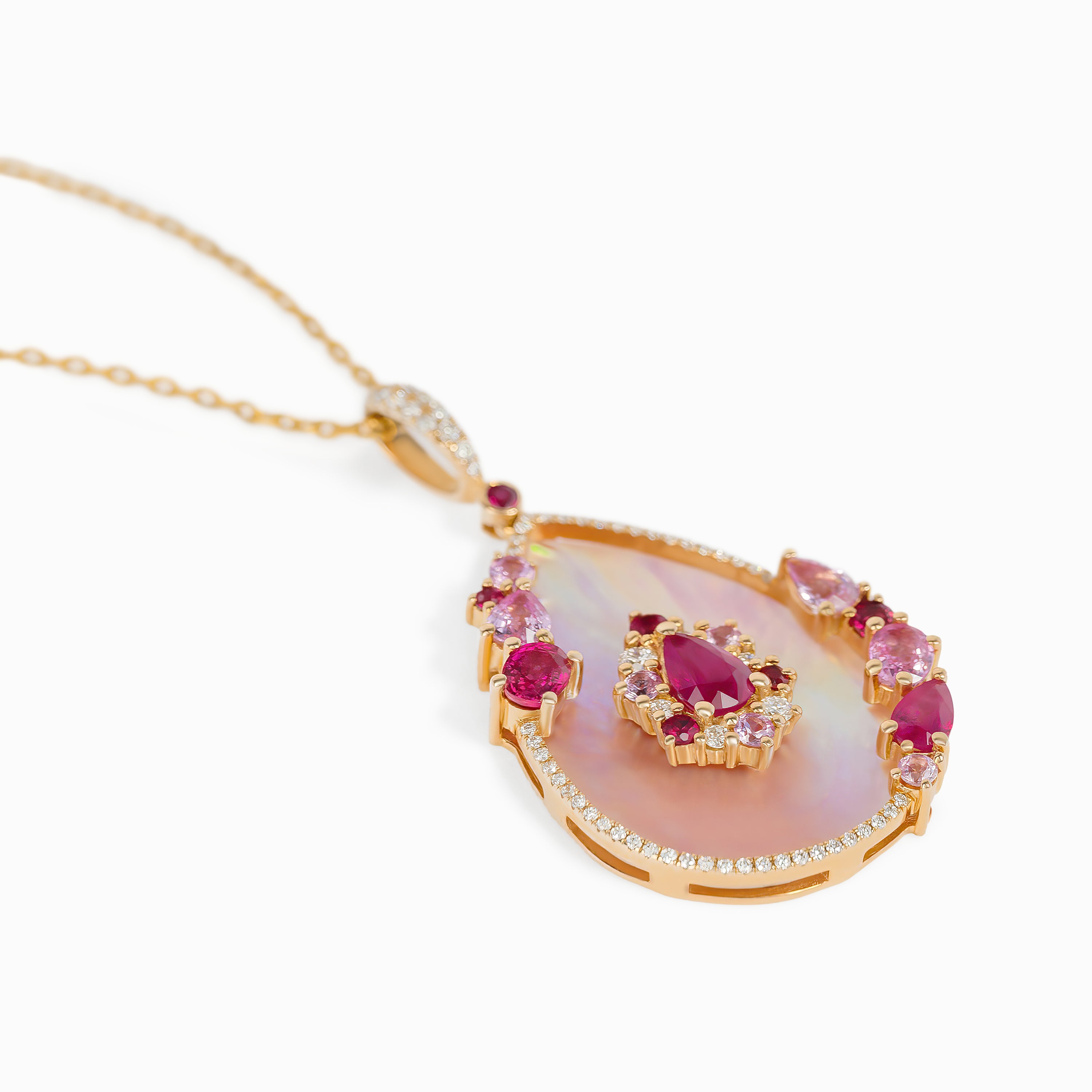 Yellow Gold Pendant Necklace with Pearl, Sapphire Stones