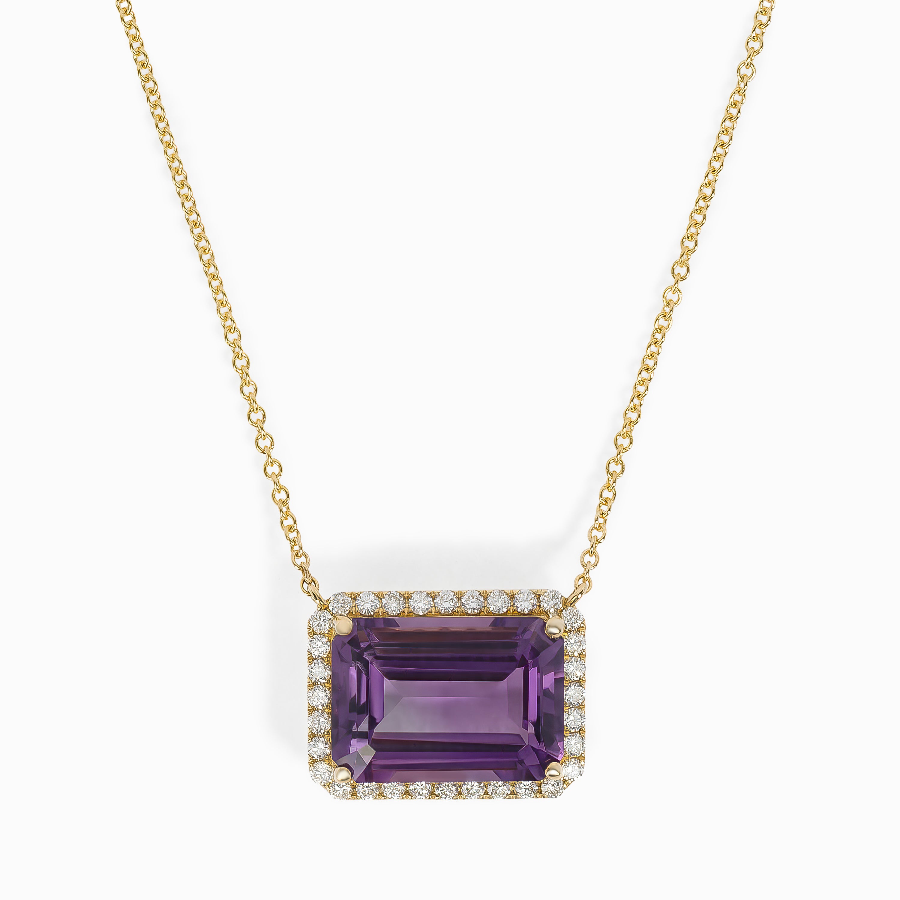 Yellow Gold Pendant Necklace with Amethyst, Diamond Stones