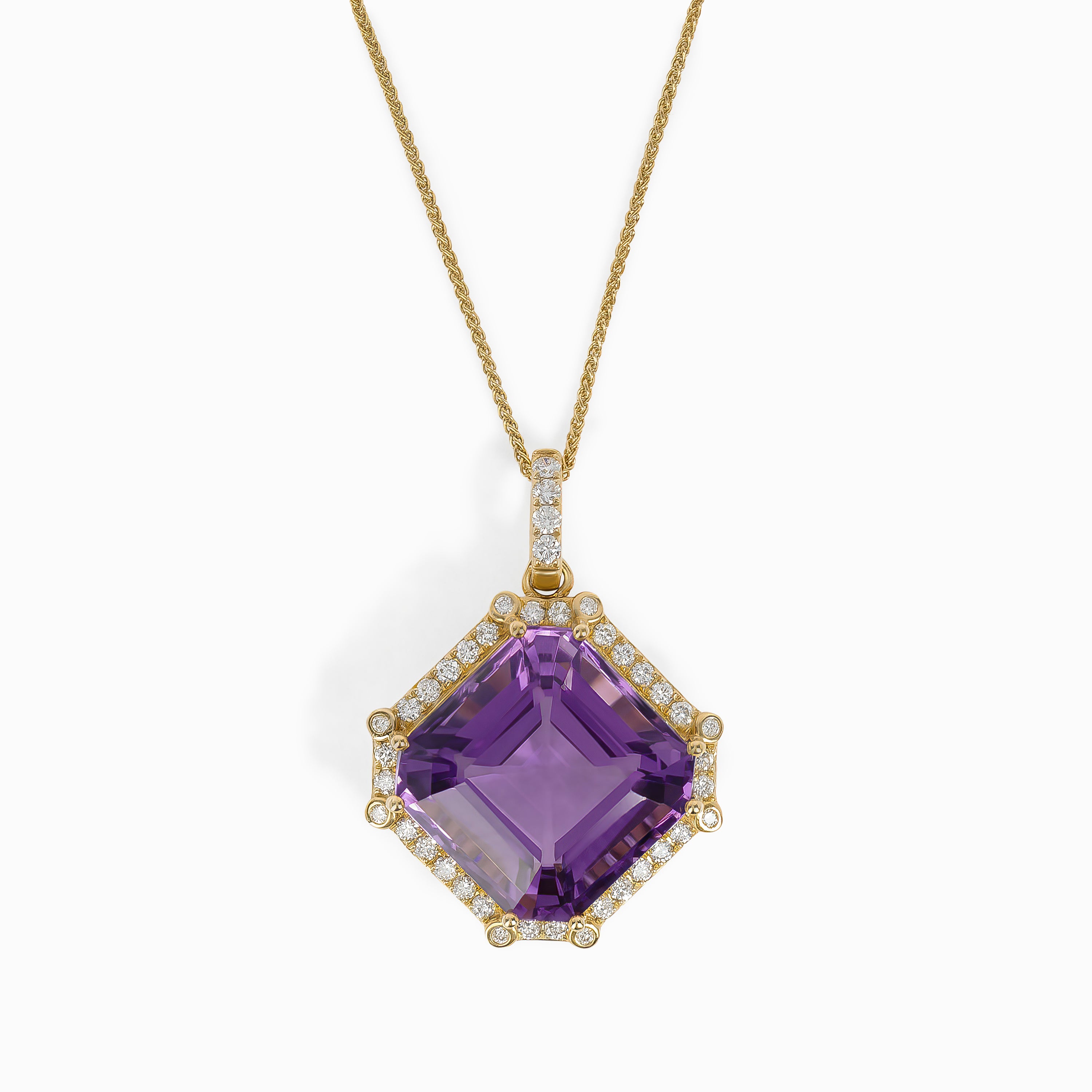 Yellow Gold Pendant Necklace with Amethyst, Diamond Stones