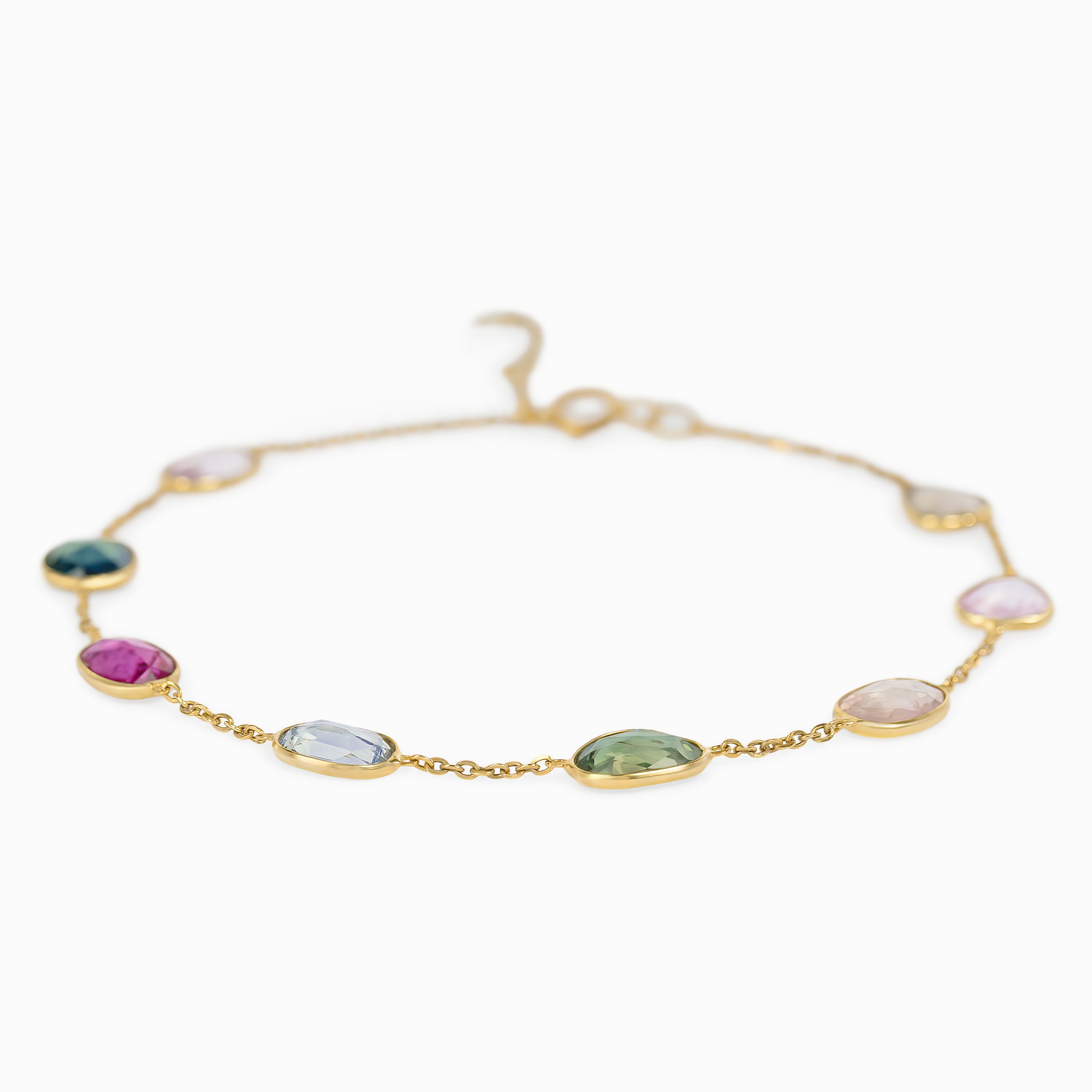 Yellow Gold Chain Gemstone Bracelet with Sapphire Stones