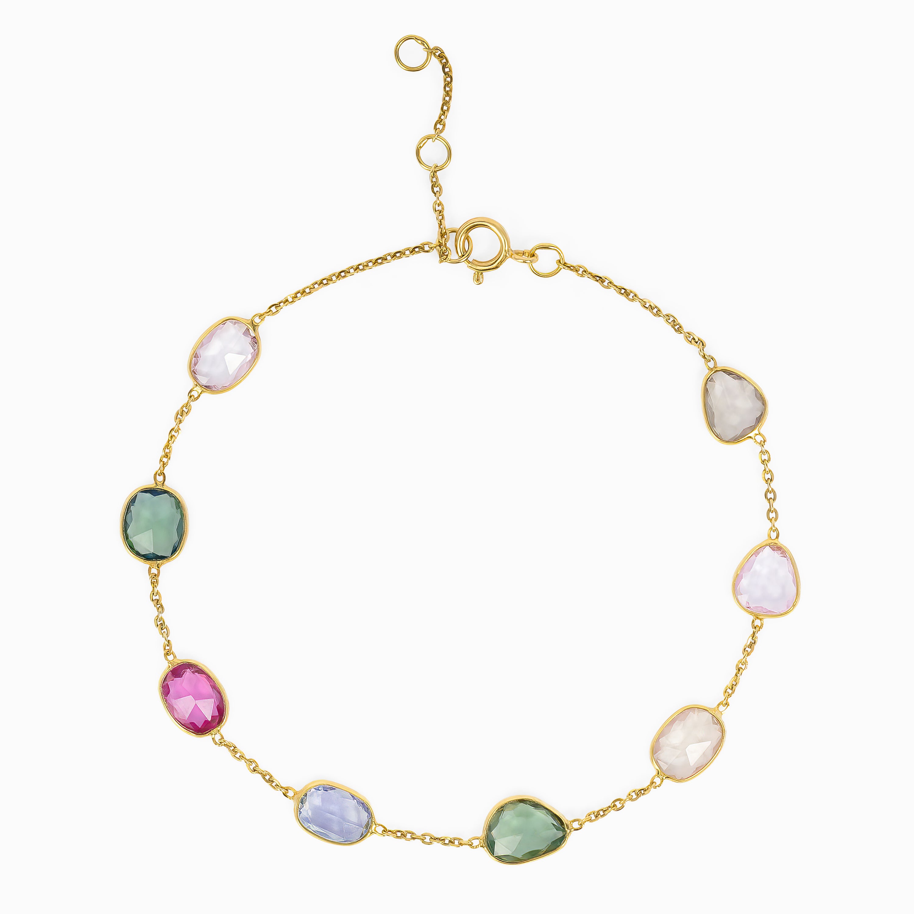 Yellow Gold Chain Gemstone Bracelet with Sapphire Stones