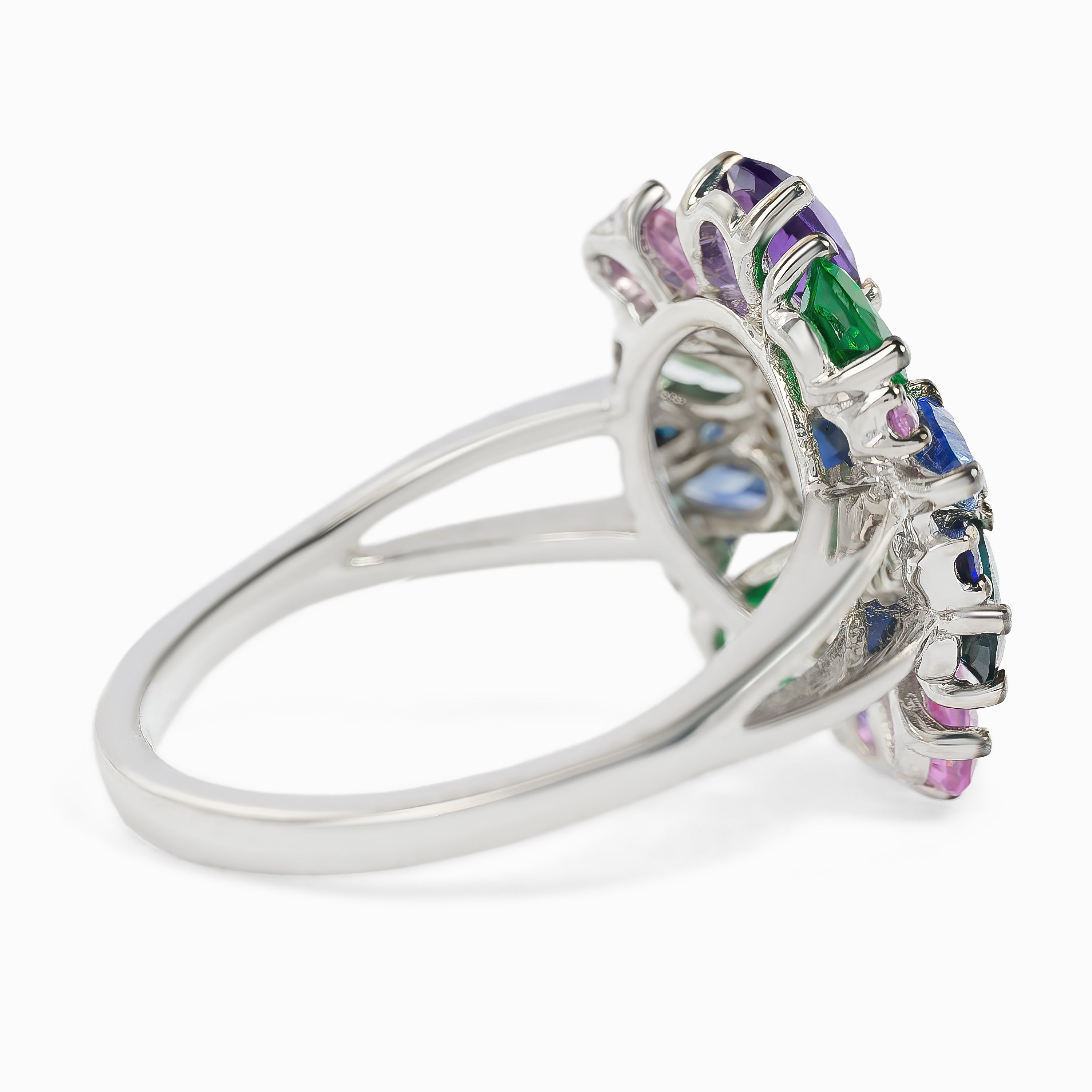 White Gold Ring with Diamond, Sapphire Stones