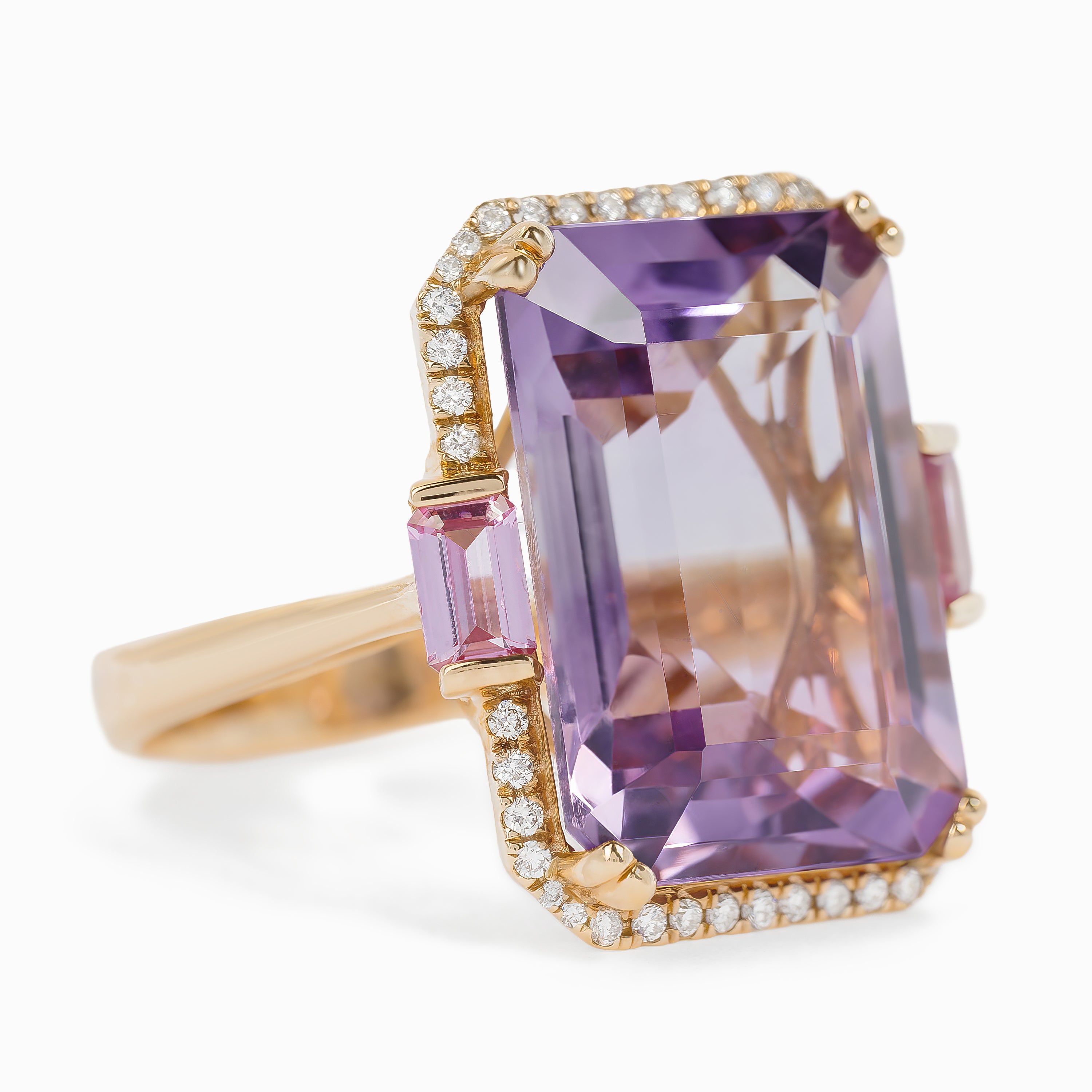 Rose Gold Ring with Amethyst, Diamond Stones