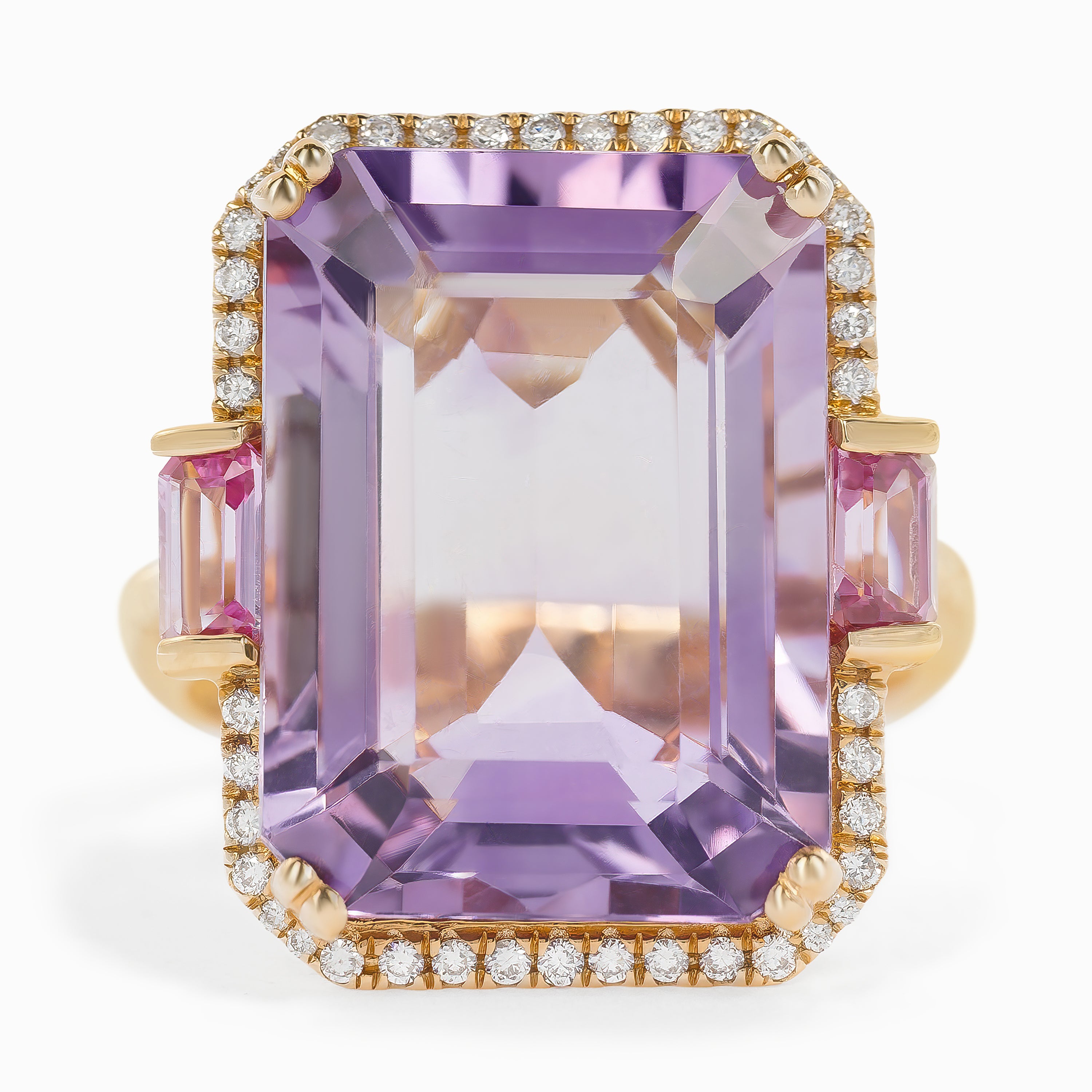 Rose Gold Ring with Amethyst, Diamond Stones