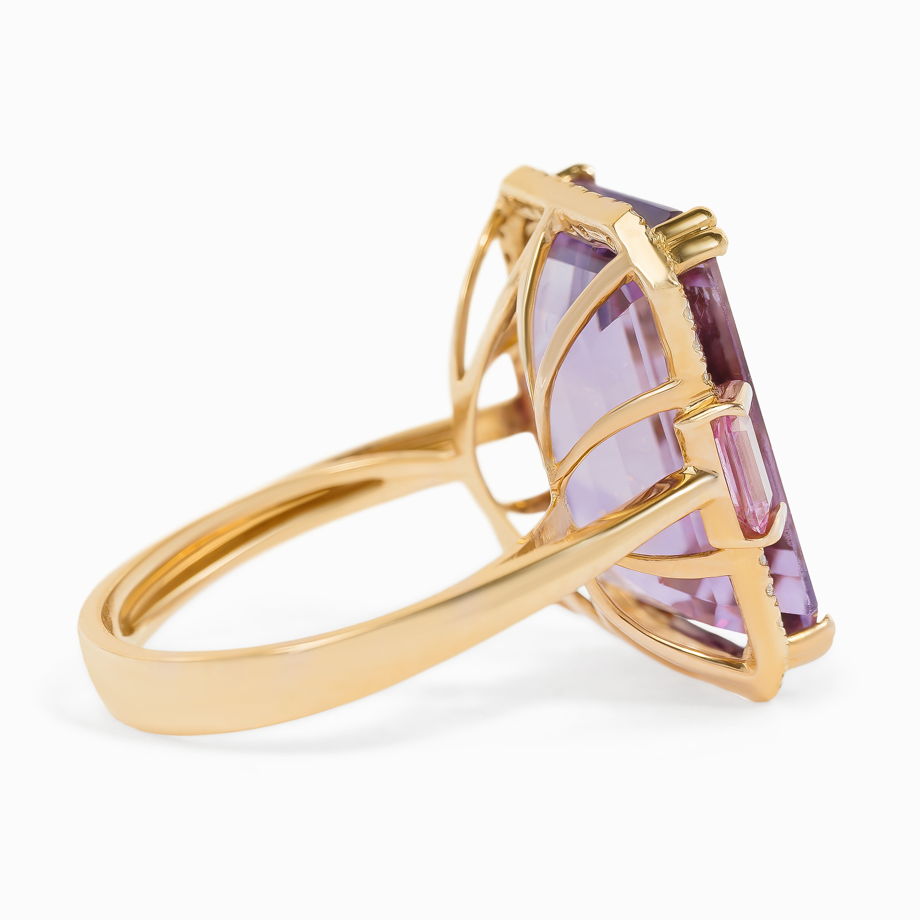 Rose Gold Ring with Amethyst, Diamond Stones