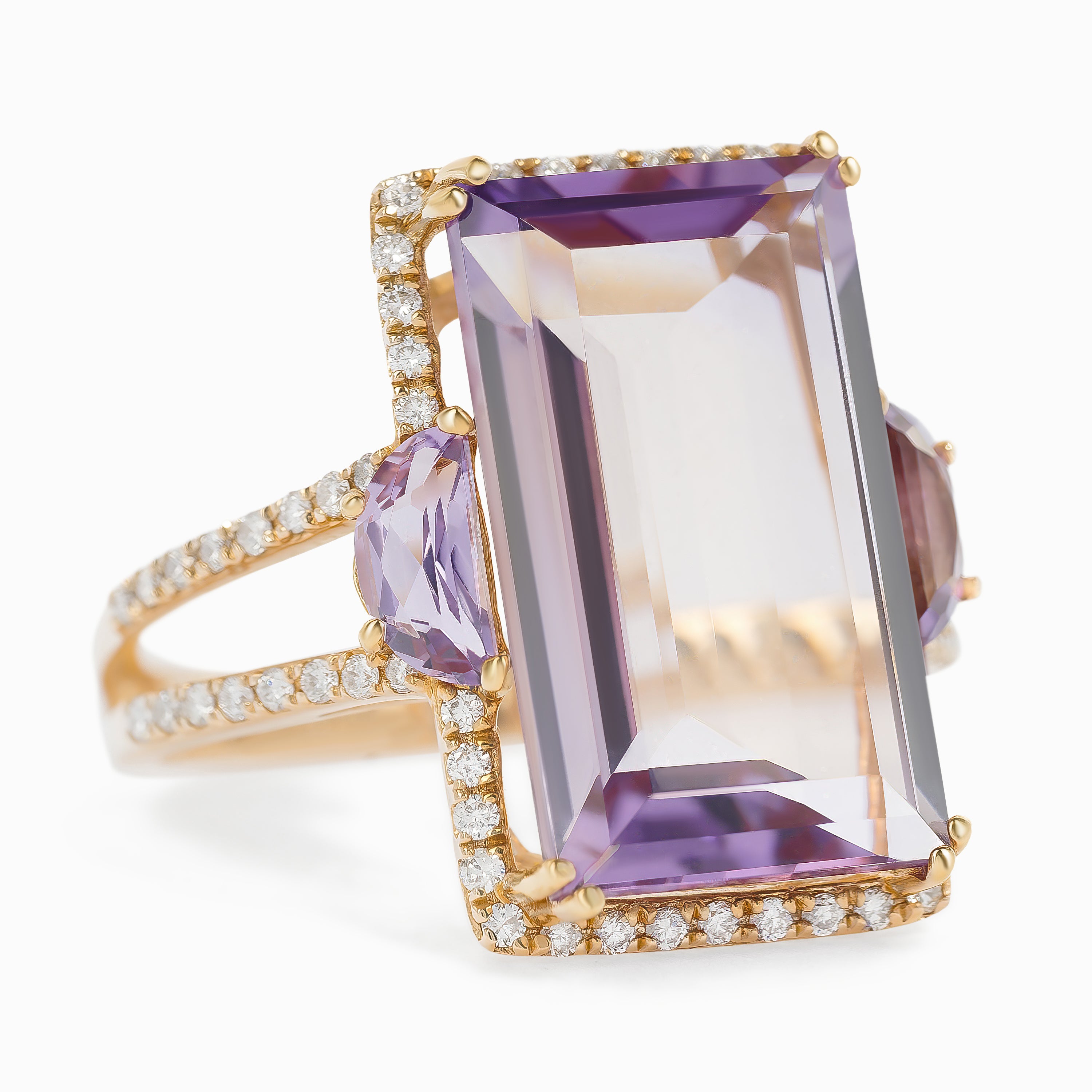 Rose Gold Ring with Amethyst, Diamond Stones