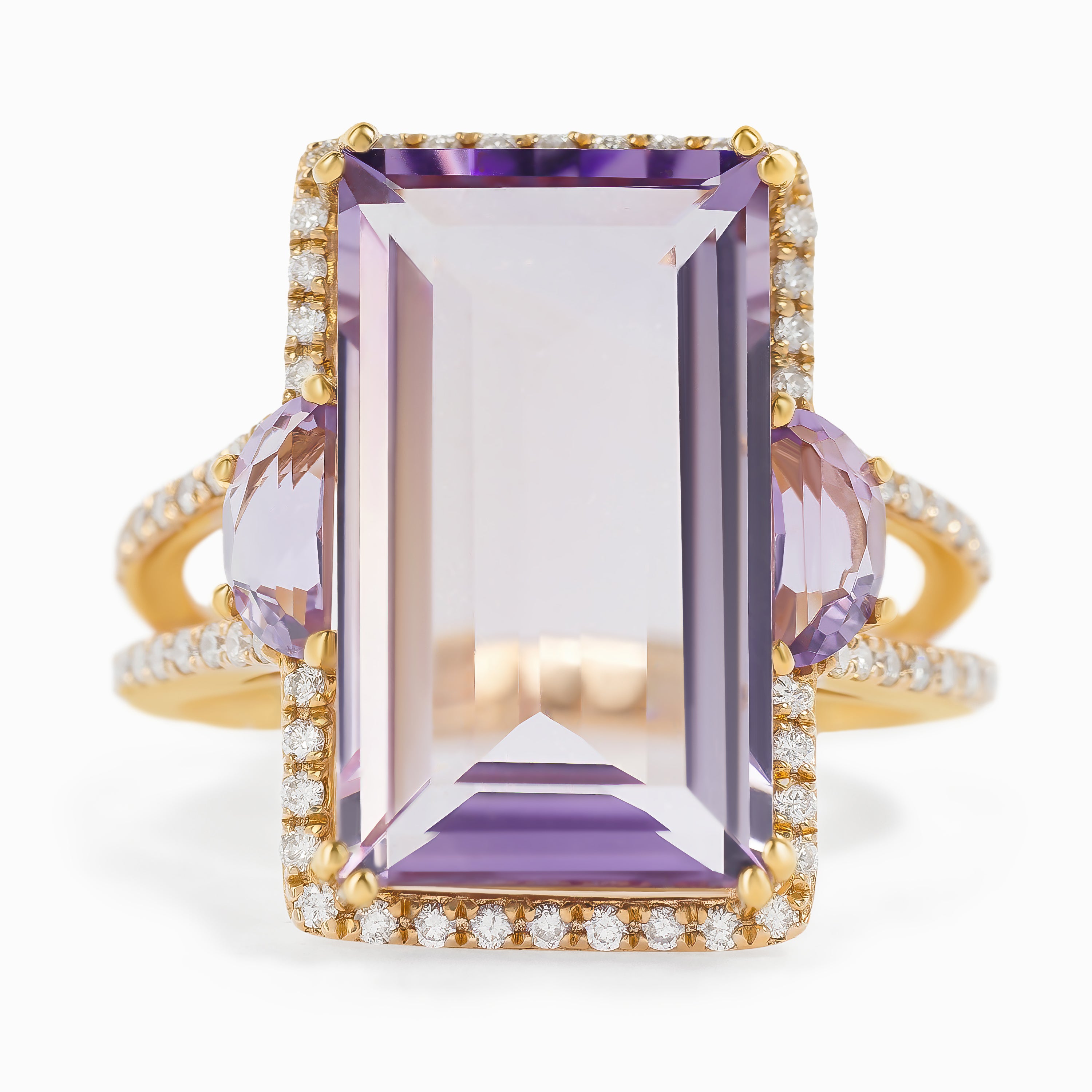 Rose Gold Ring with Amethyst, Diamond Stones