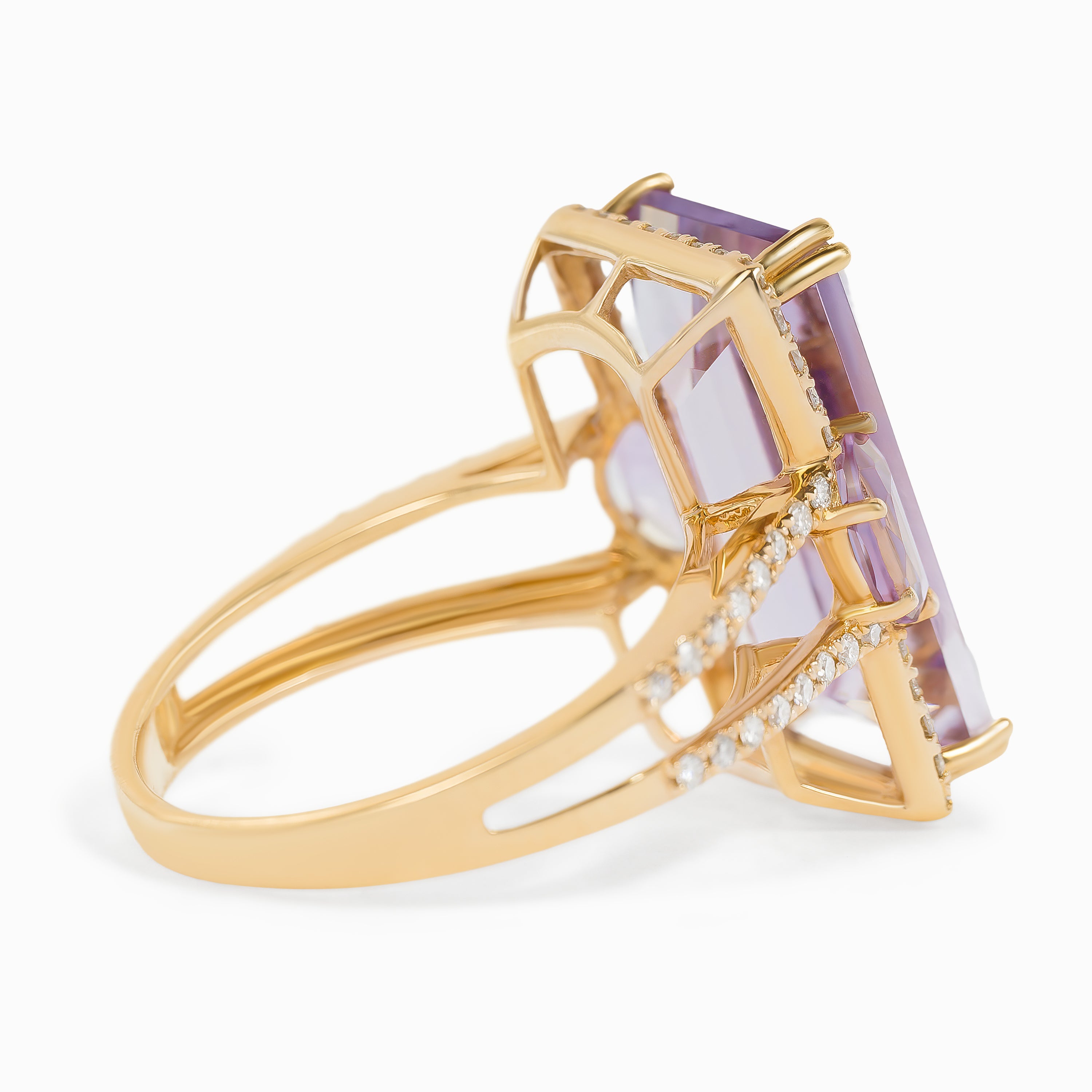 Rose Gold Ring with Amethyst, Diamond Stones