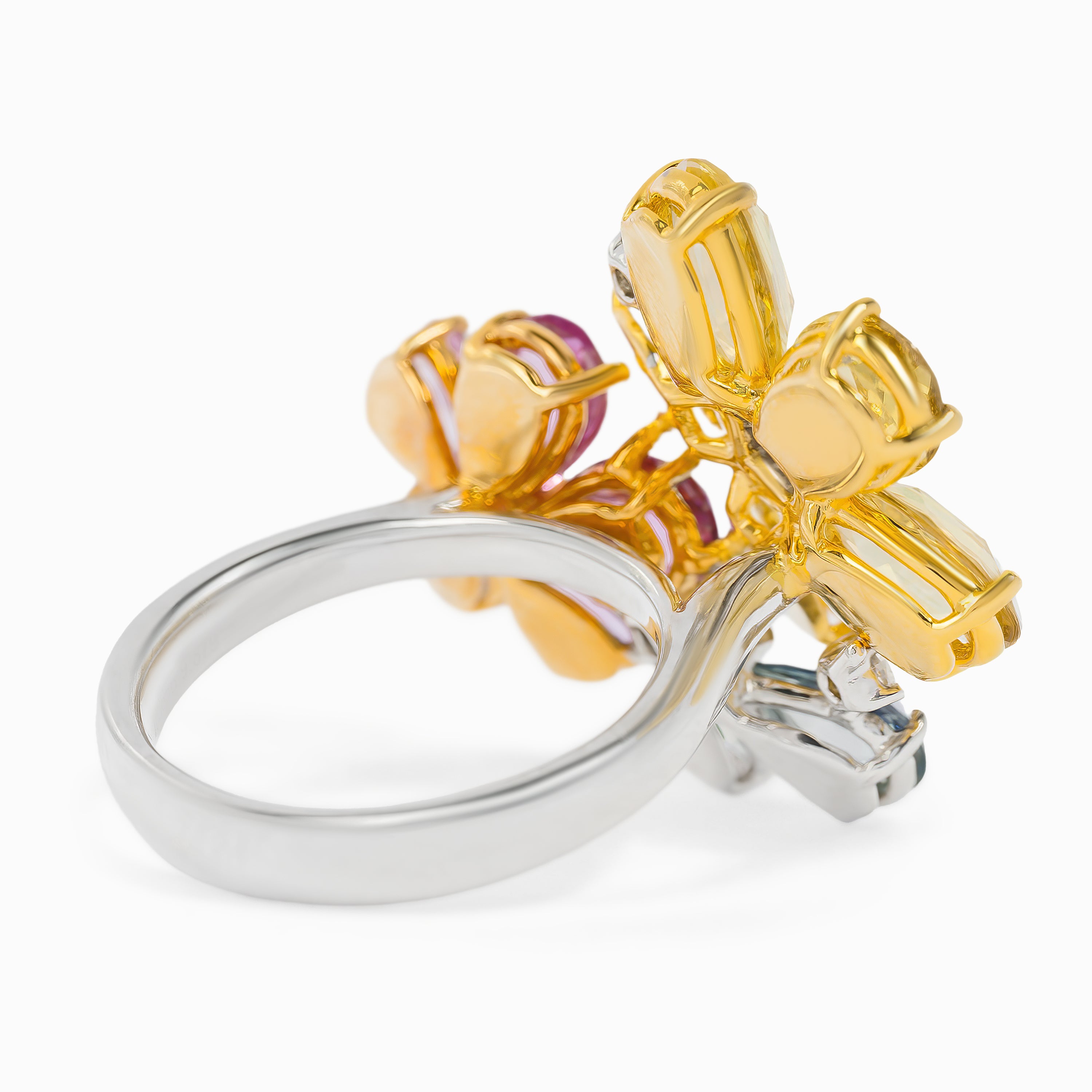 White Gold Ring with Diamond, Sapphire Stones