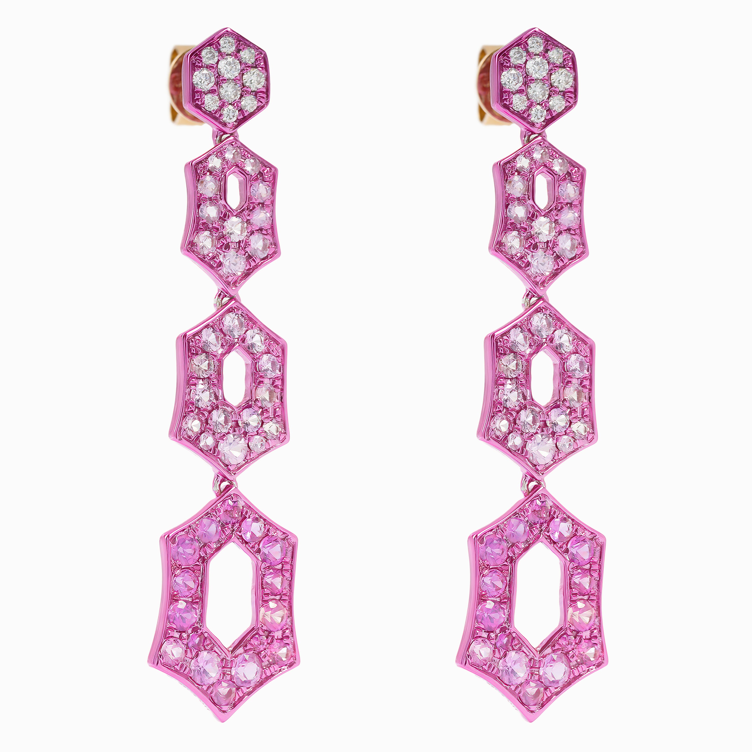 Yellow Gold Drop Earrings with Diamond, Sapphire Stones
