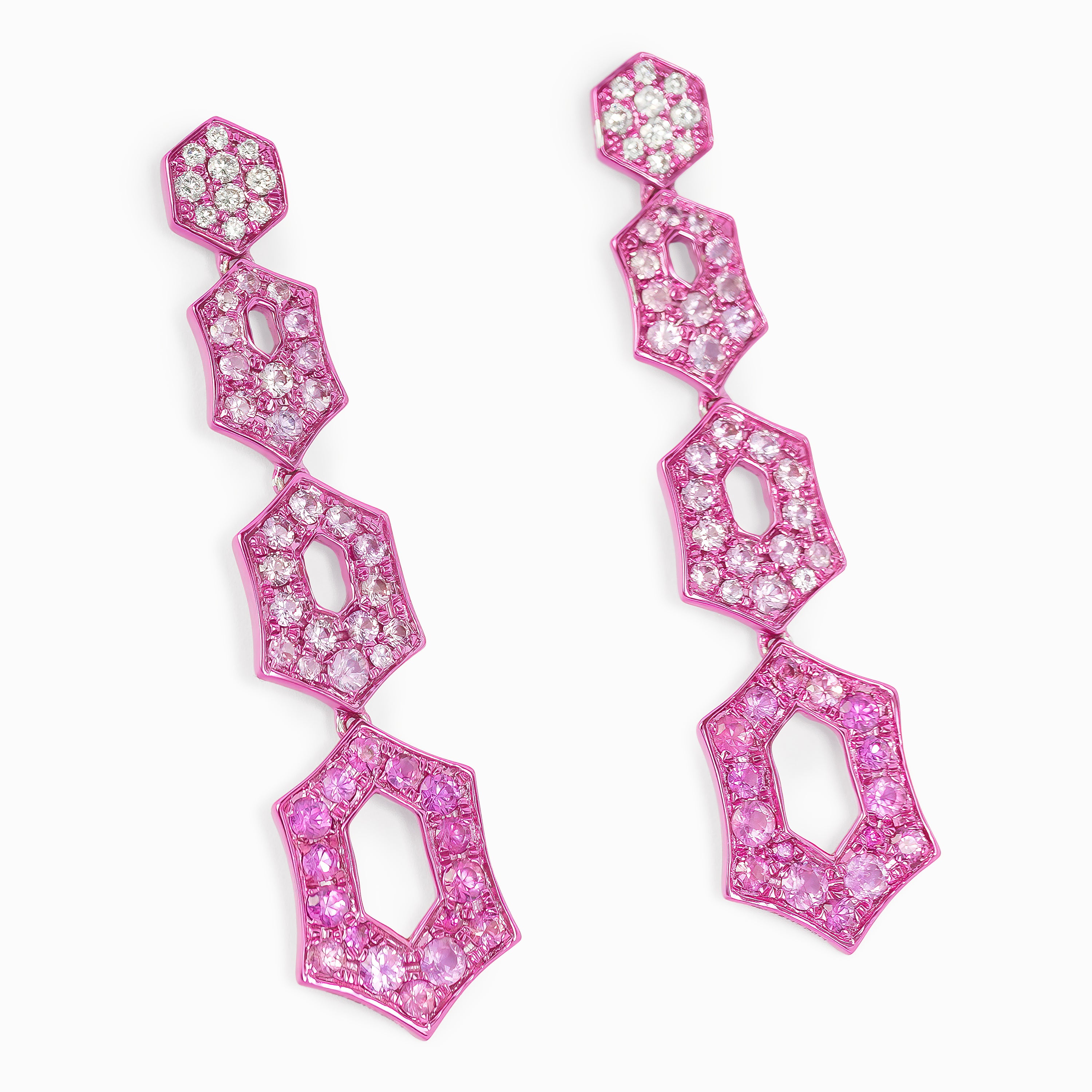 Yellow Gold Drop Earrings with Diamond, Sapphire Stones