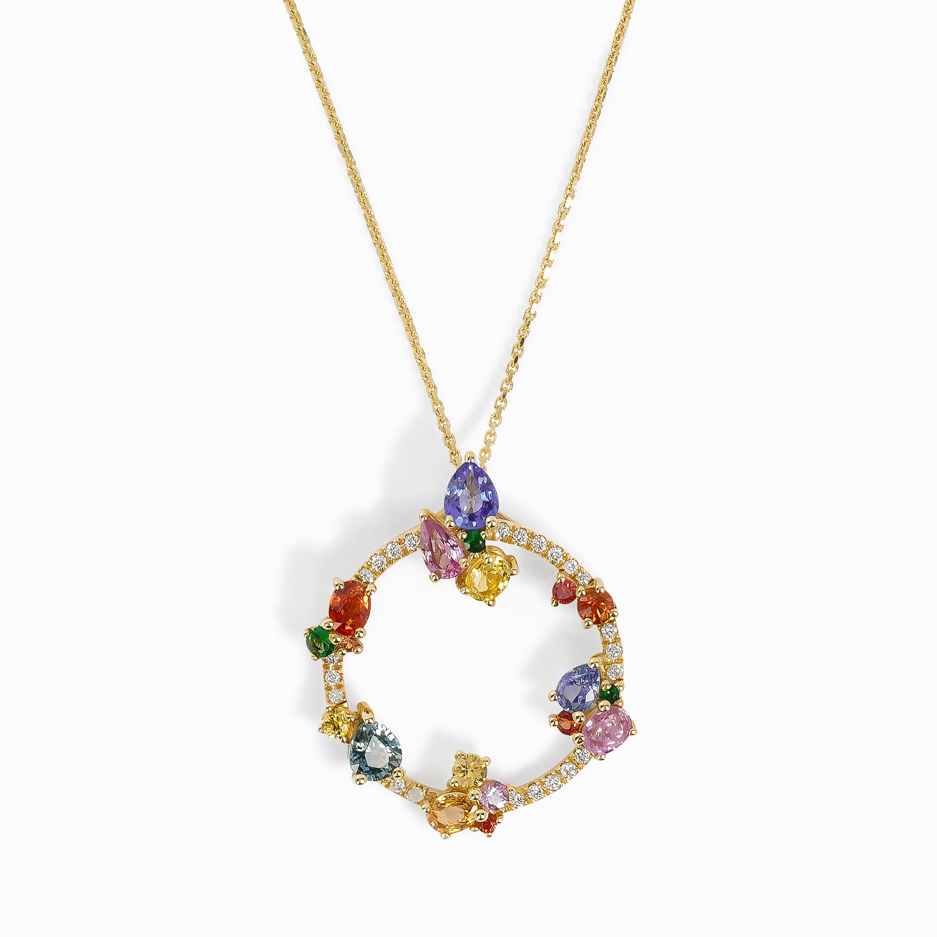 Yellow Gold Pendant Necklace with Diamond, Sapphire Stones