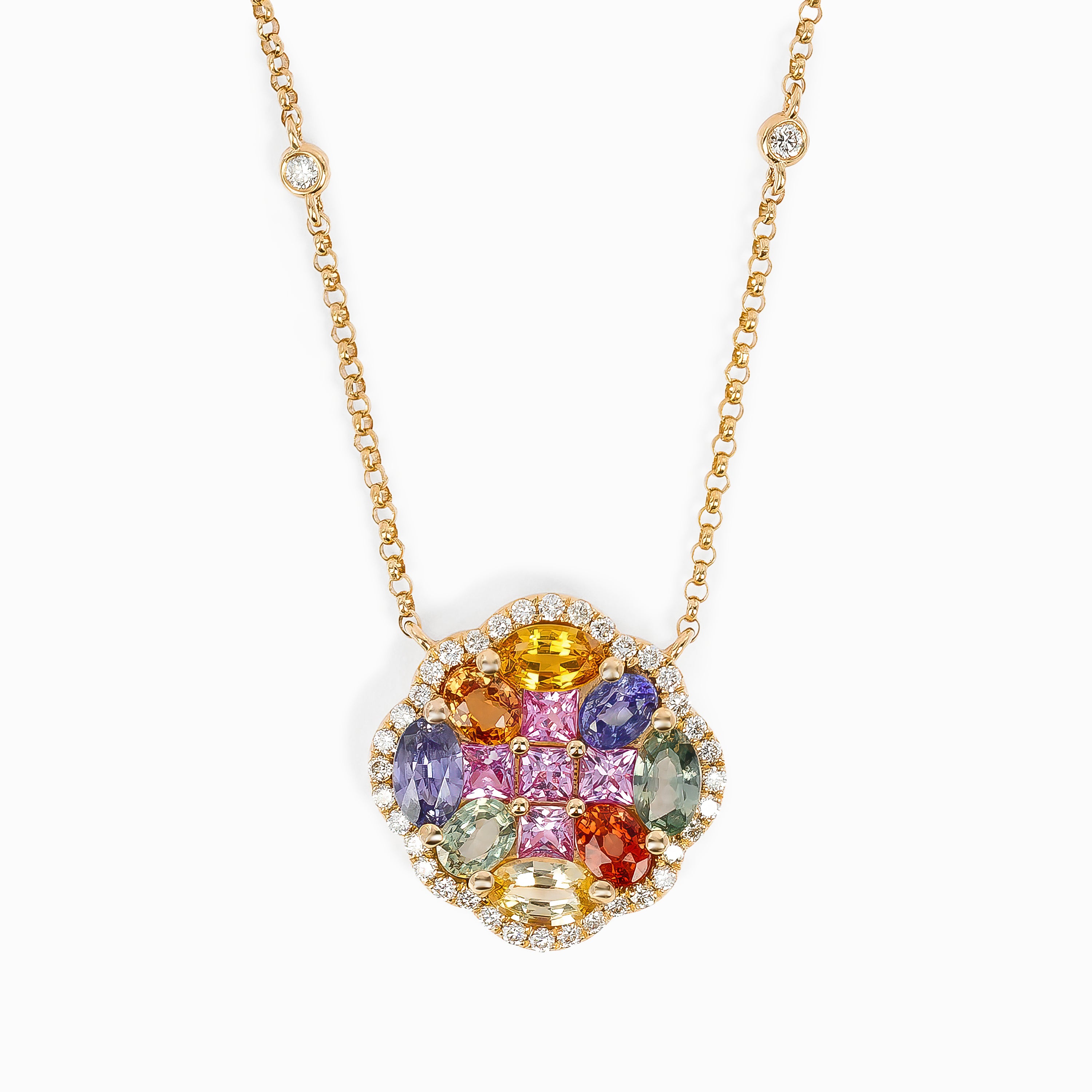 Rose Gold Pendant Necklace with Sapphire Stones
