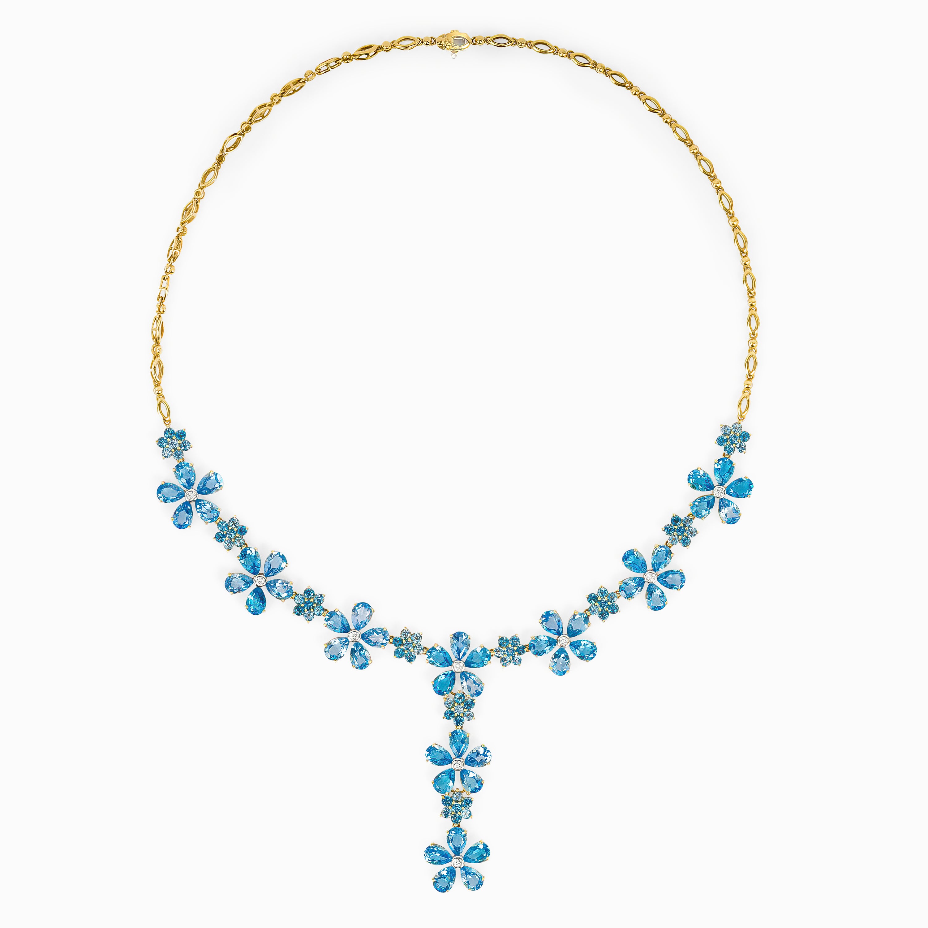 Yellow Gold Y-Shape Necklace with Diamond, Topaz Stones
